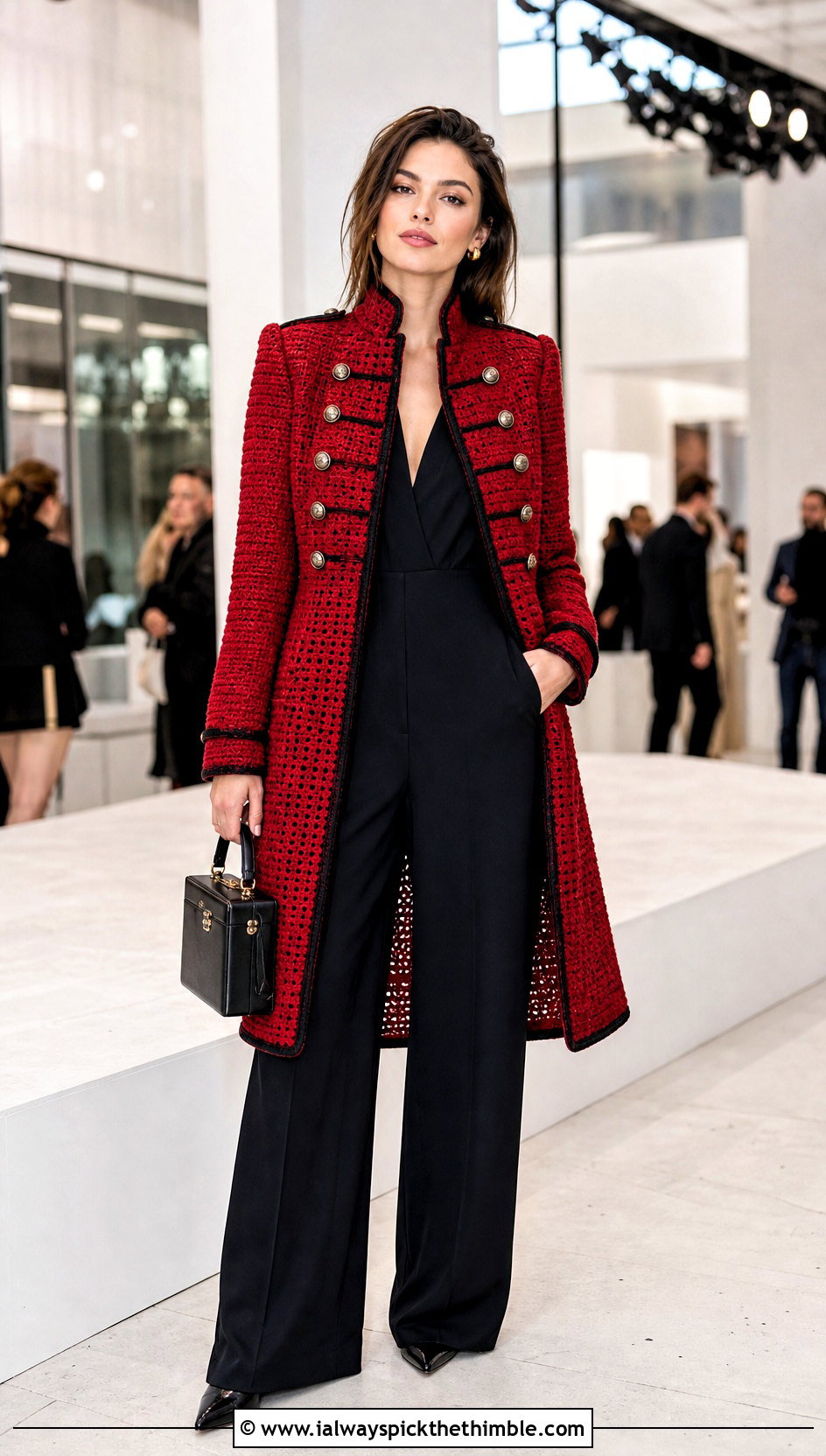 Military Crochet Coat With Black Jumpsuit - 20 Crochet Coat For Women outfit ideas