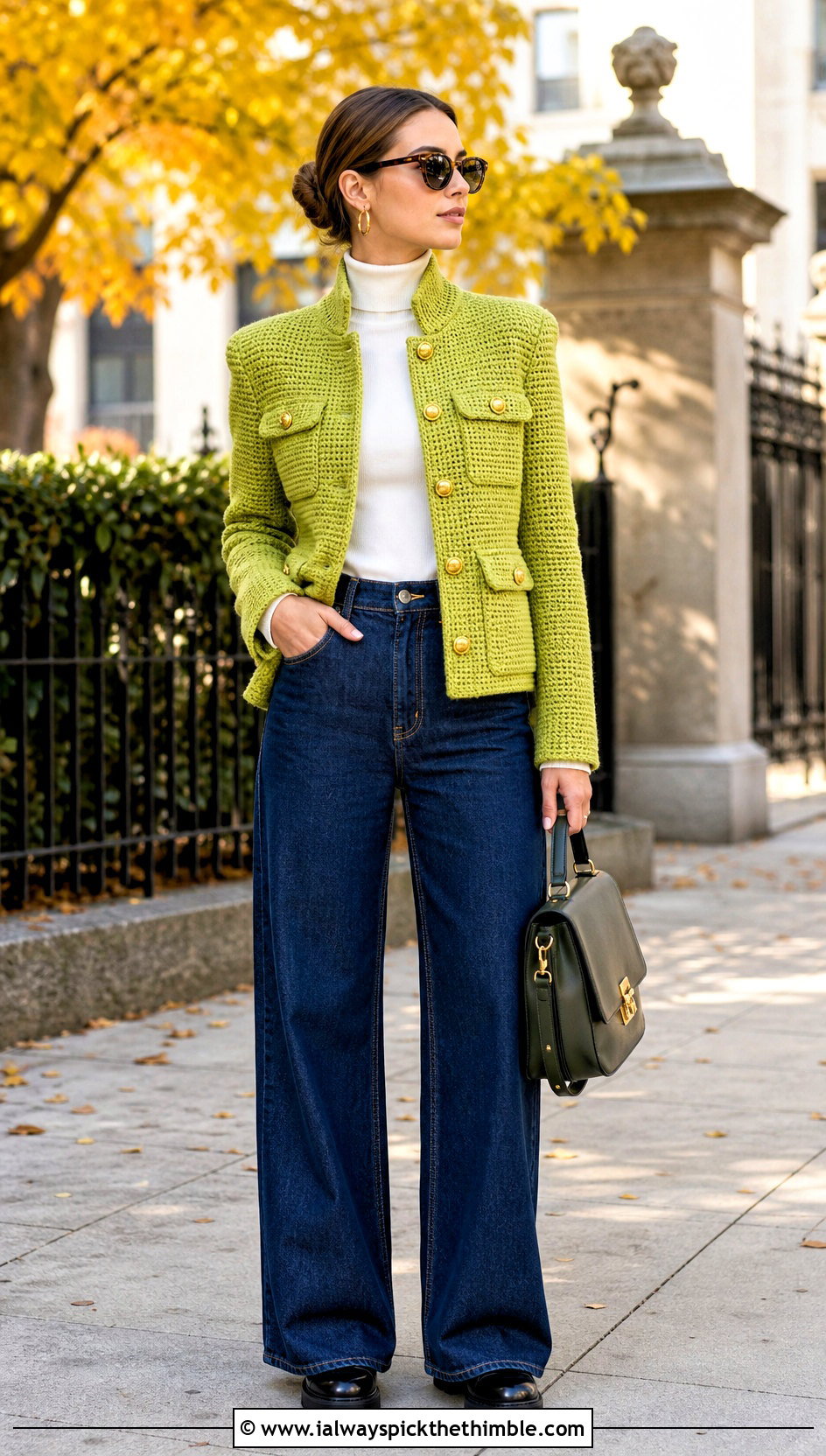 Military Crochet Jacket With Wide Leg Jeans - 20 Crochet Ladies Jacket outfit ideas