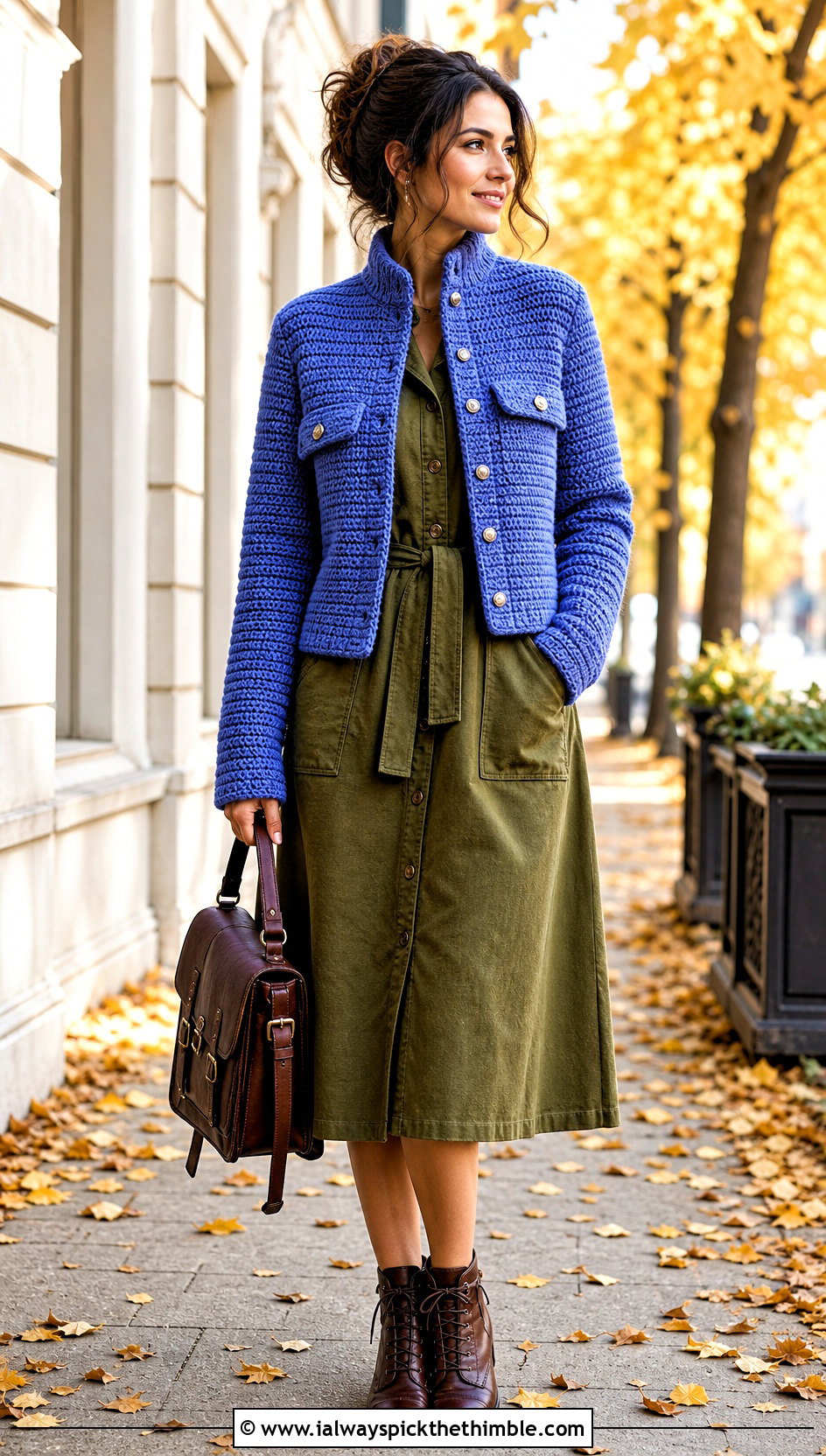 Military Crochet Sweater Jacket With Utility Dress - 20 Crochet Sweater Jacket outfit ideas