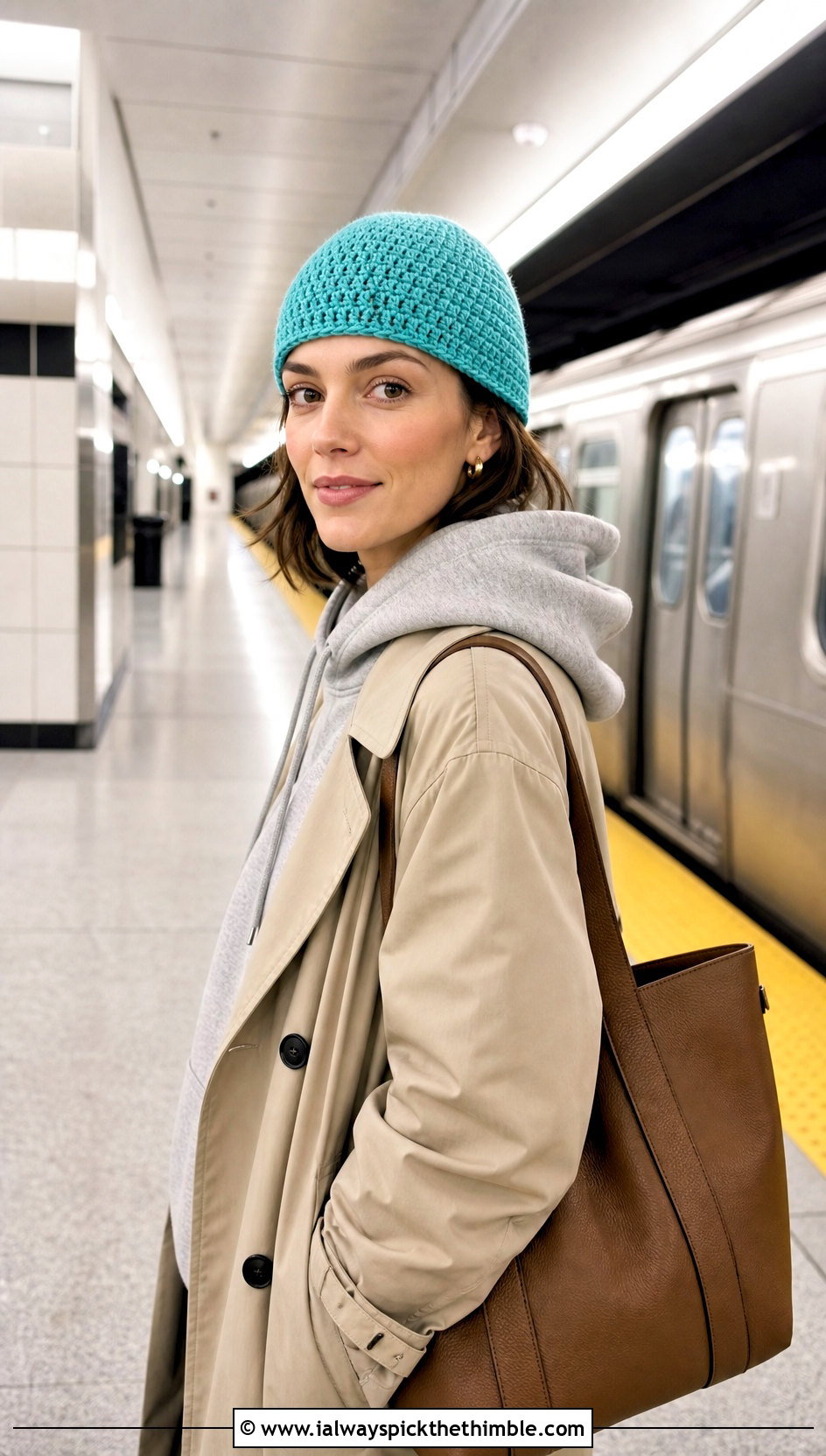 Mini Cable Crochet Beanie With Hoodie And Trench Coat - 20 crochet cable beanie outfit ideas