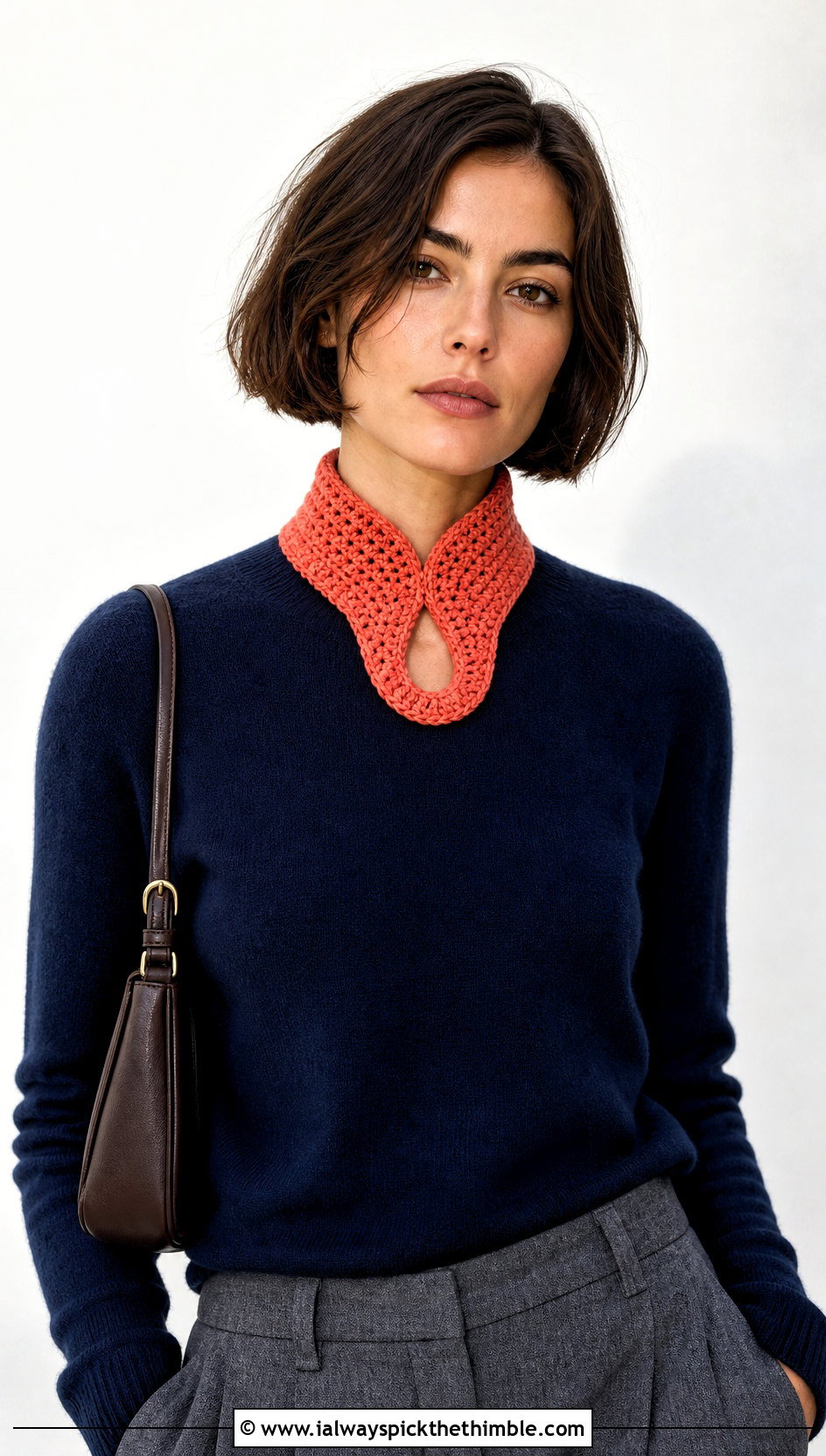 Mini Crochet Keyhole Scarf With Cropped Trousers - 25 crochet keyhole scarf outfit ideas