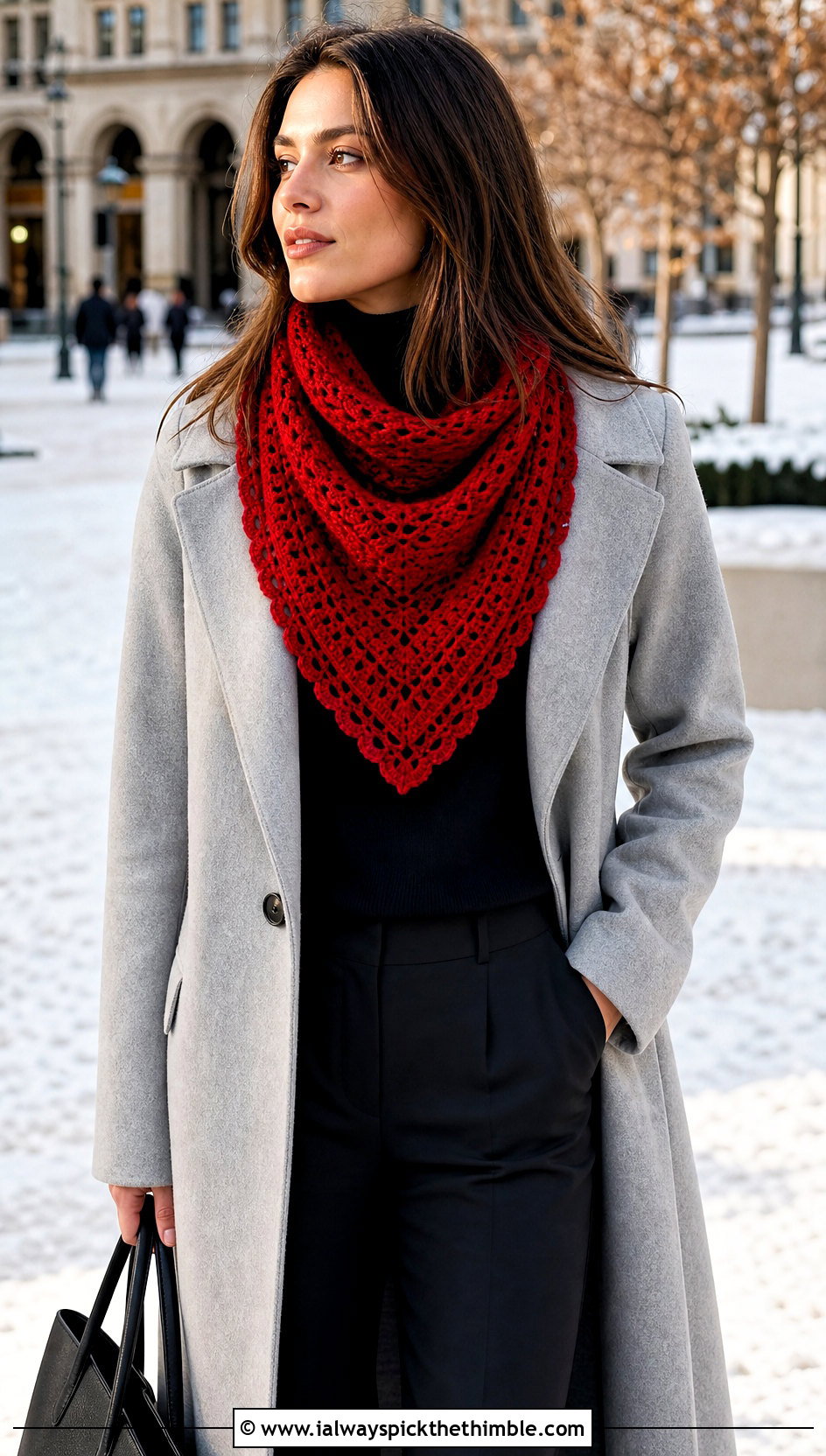 Mini Crochet Shawl Scarf With Long Coat - 25 crochet neck scarf outfit ideas
