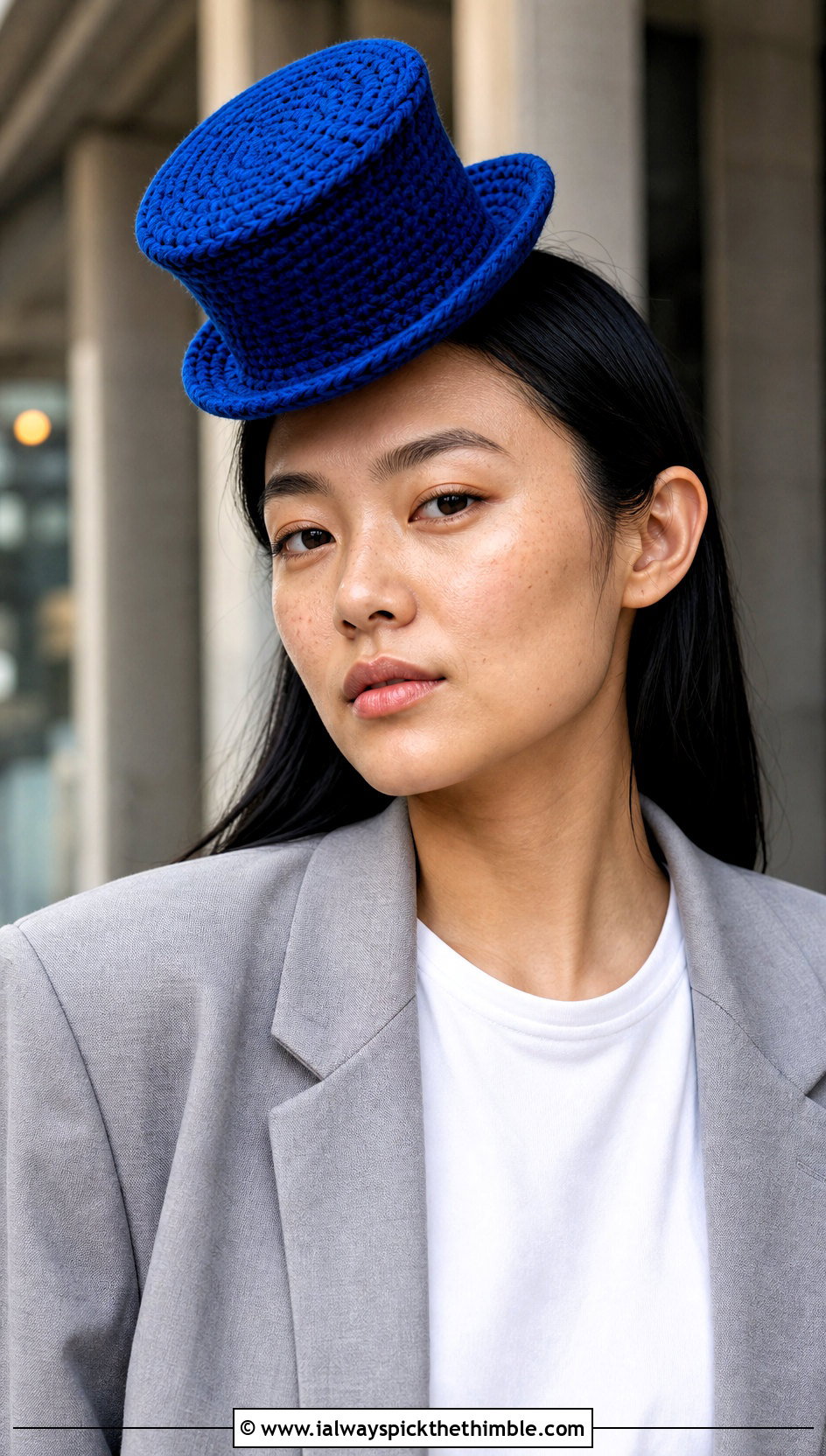 Mini Crochet Top Hat With Blazer And Jeans - 25 crochet top hat outfit ideas