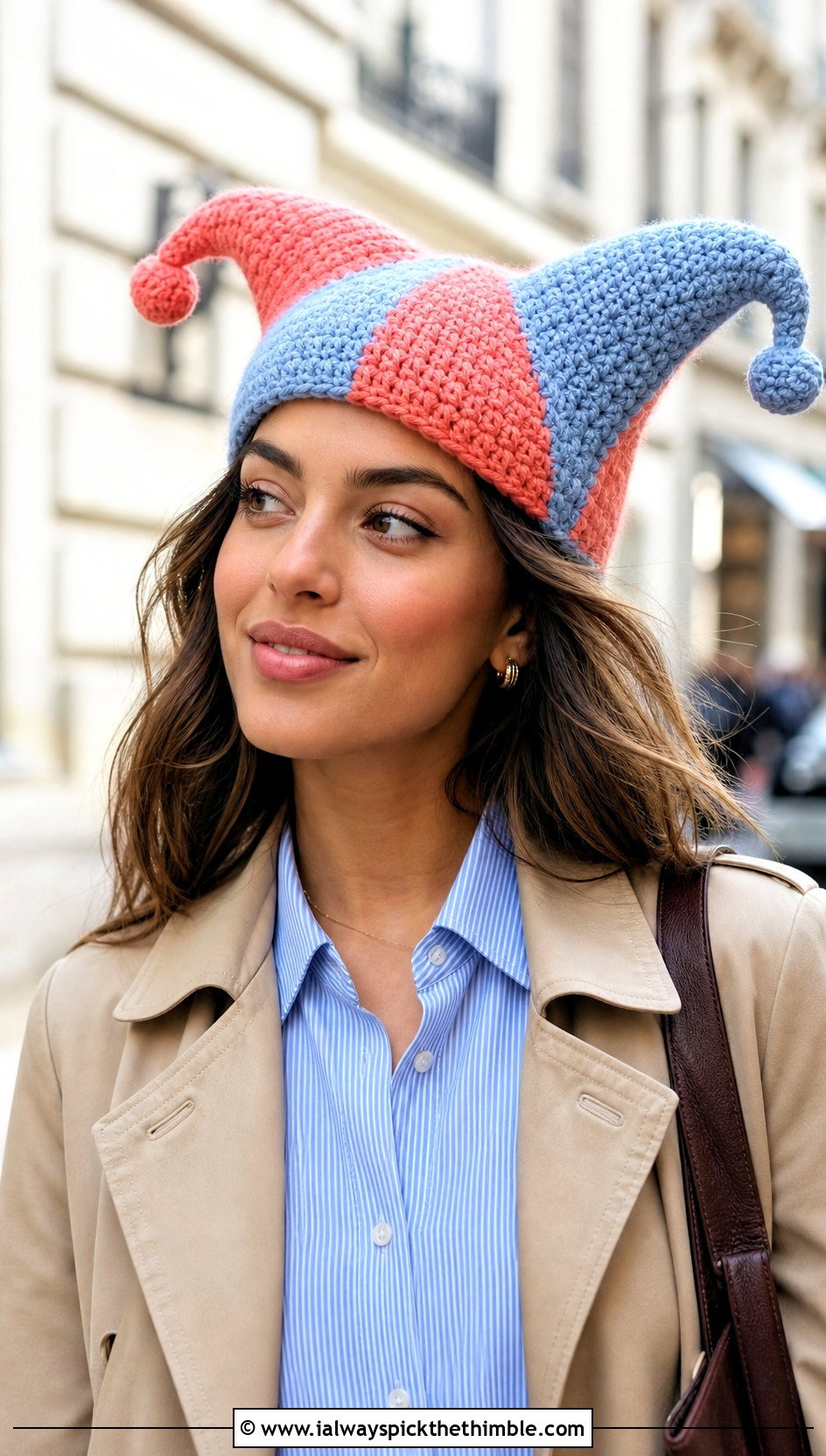 Mini Point Crochet Pomni Hat With Trench Coat - 25 Crochet Pomni Hat outfit ideas