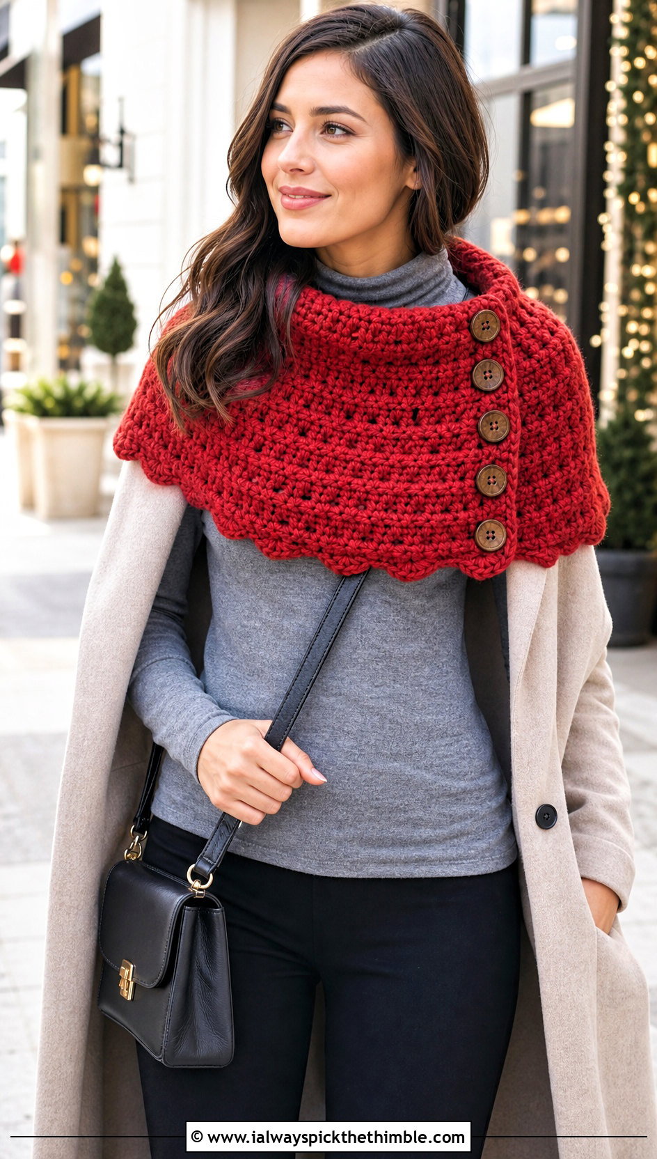Mini Poncho Button Cowl With Leggings - 20 crochet button cowl outfit ideas