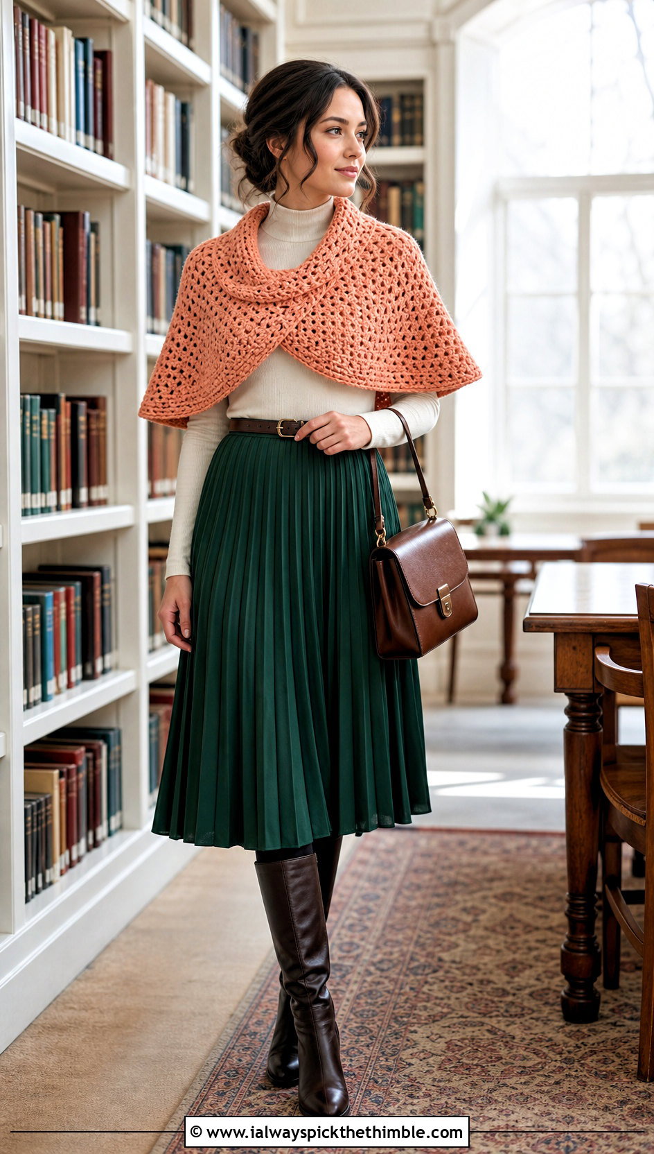 Mini Poncho Huntress Crochet Cowl With Pleated Midi Skirt - 15 huntress crochet cowl outfit ideas