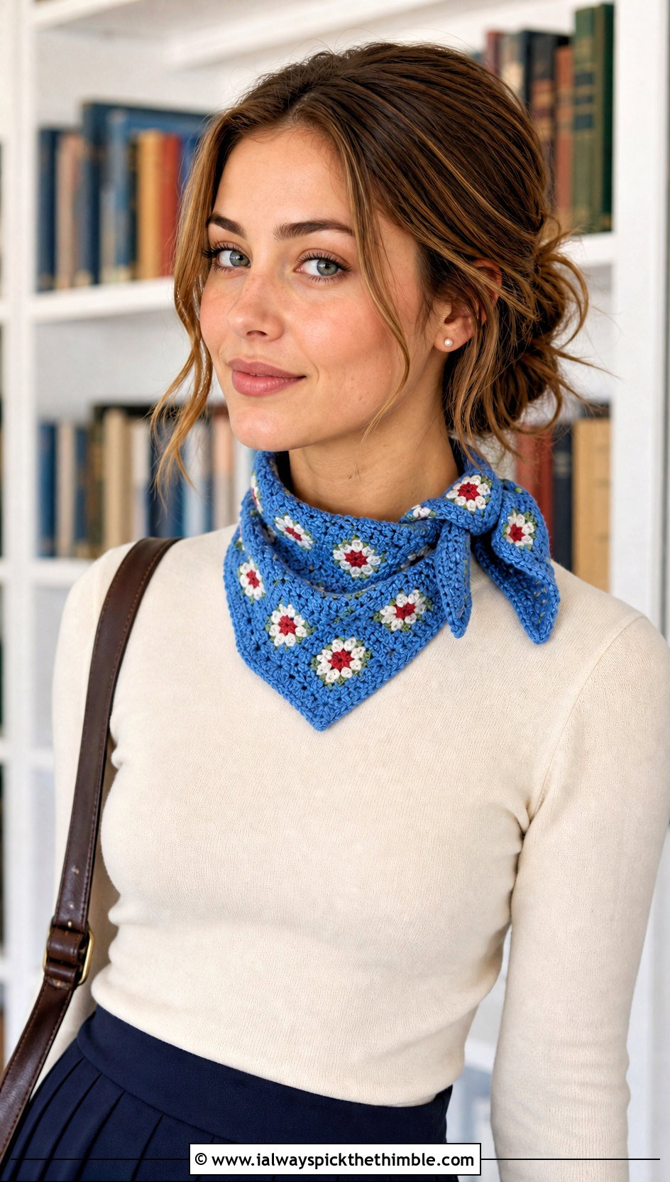 Mini Square Crochet Scarf With Preppy Skirt - 25 granny square crochet scarf outfit ideas