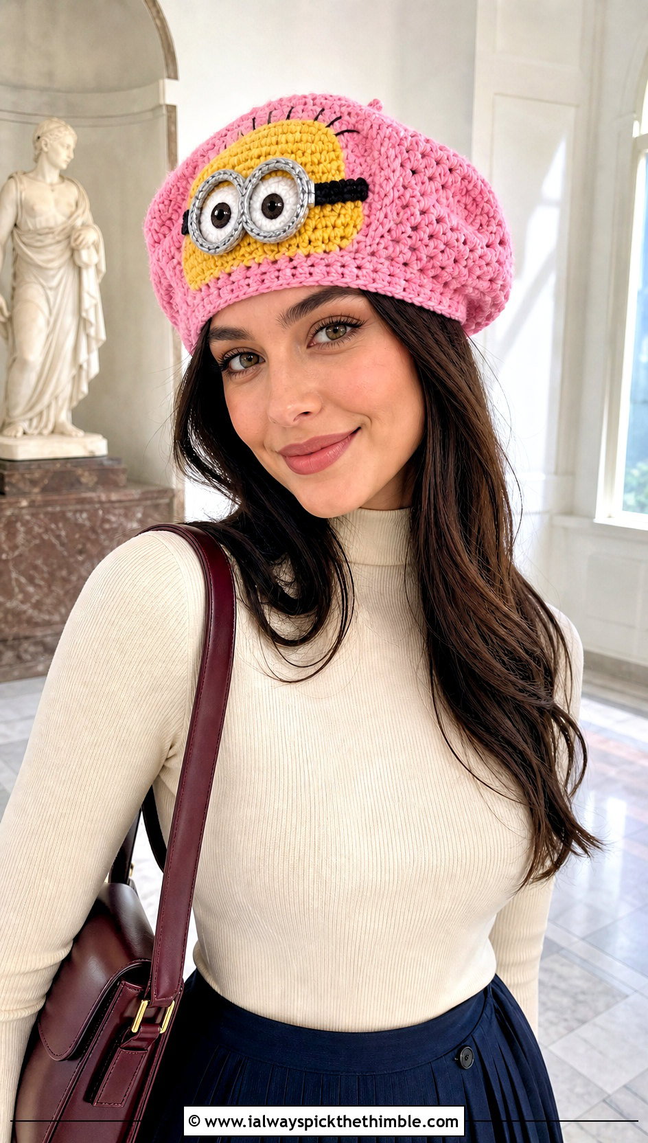 Minion Crochet Beret With Pleated Midi Skirt - 15 Minion Crochet Hat outfit ideas
