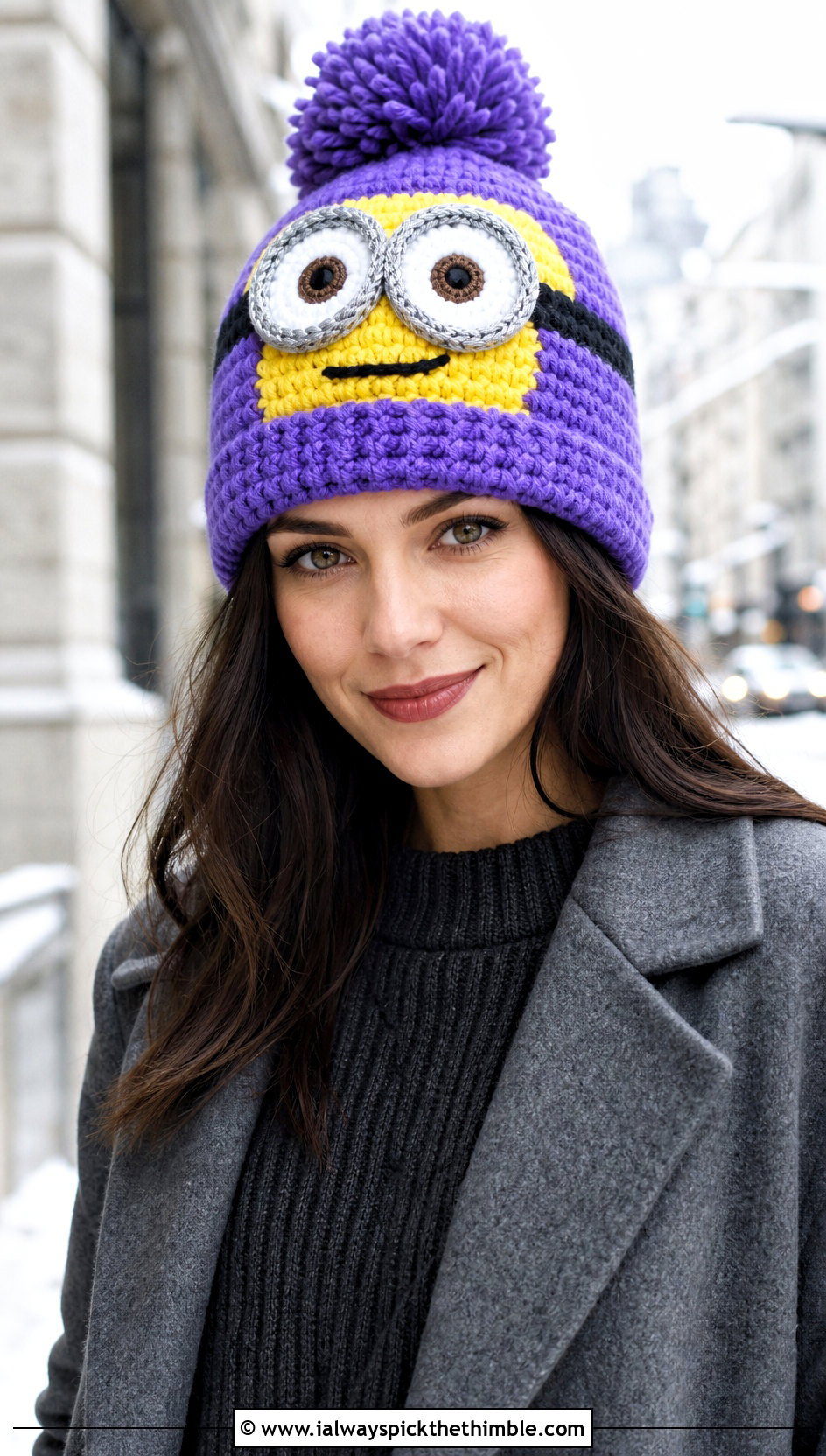 Minion Pom Pom Crochet Beanie With Sweater Dress - 20 minion crochet beanie outfit ideas
