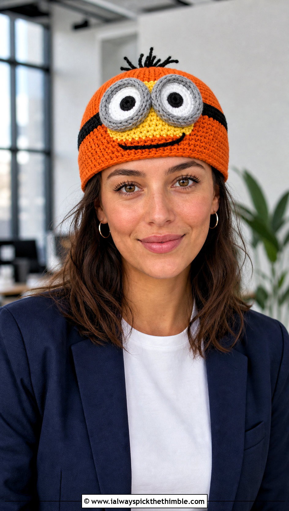 Minion Skull Cap Crochet Beanie With Blazer And Jeans - 20 minion crochet beanie outfit ideas