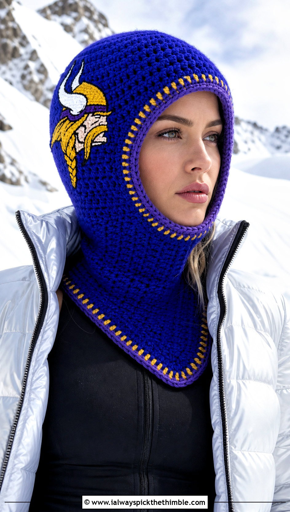 Minnesota Vikings Crochet Balaclava Hood With Ski Jacket And Thermals - 20 crochet minnesota vikings hat outfit ideas