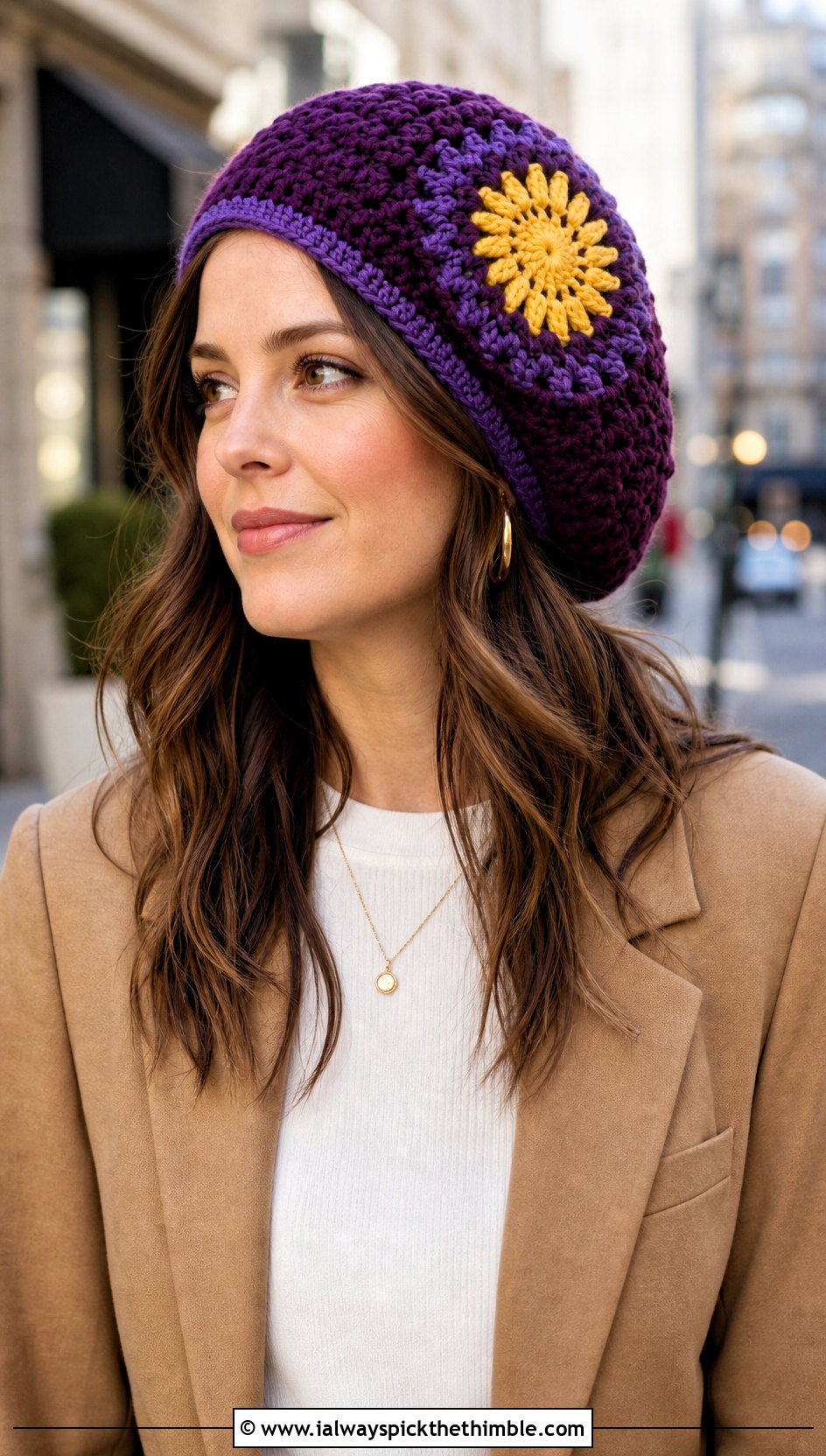 Minnesota Vikings Crochet Beret With Blazer And Straight Jeans - 20 crochet minnesota vikings hat outfit ideas