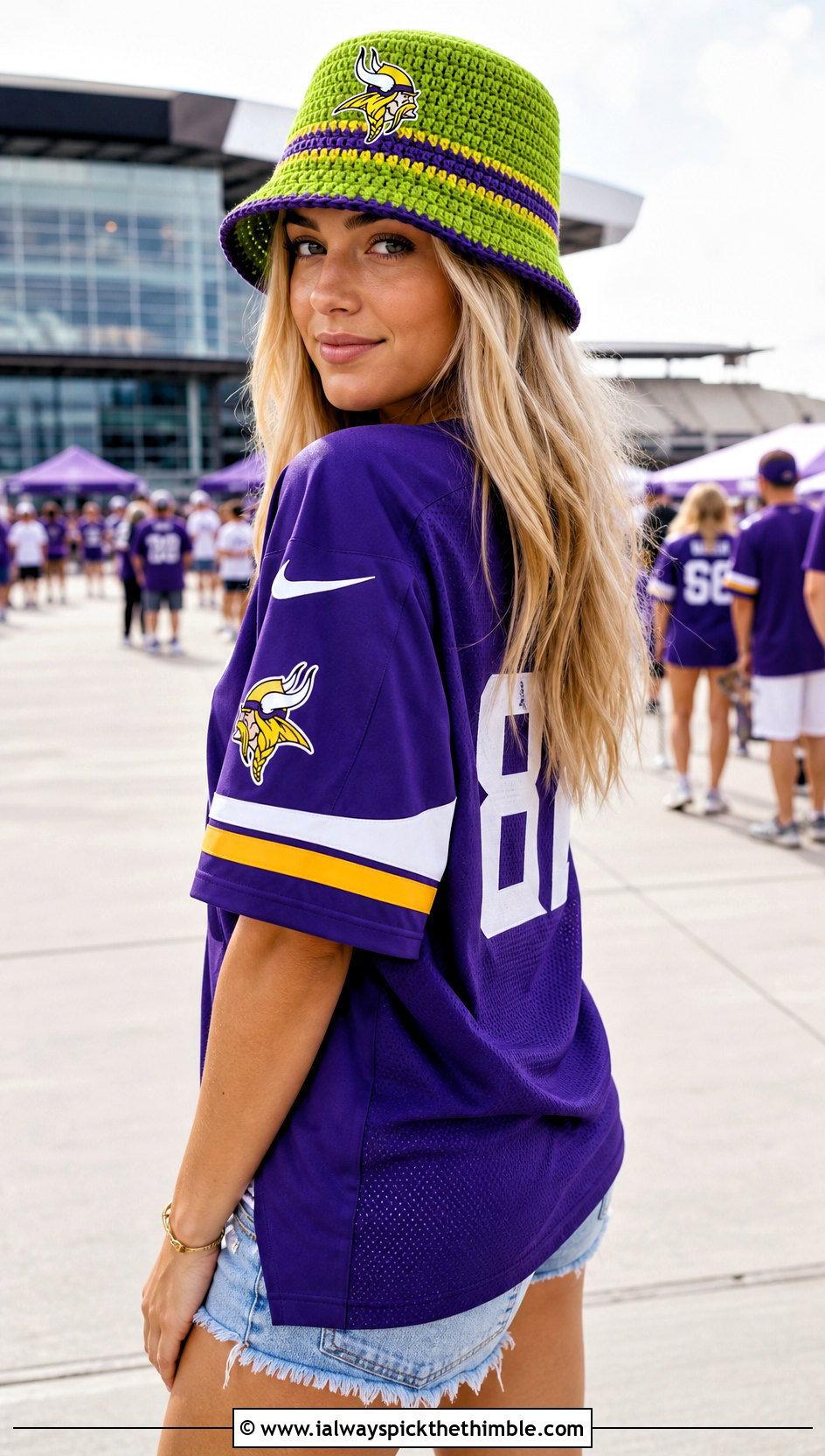 Minnesota Vikings Crochet Bucket Hat With Oversized Jersey And Shorts - 20 crochet minnesota vikings hat outfit ideas