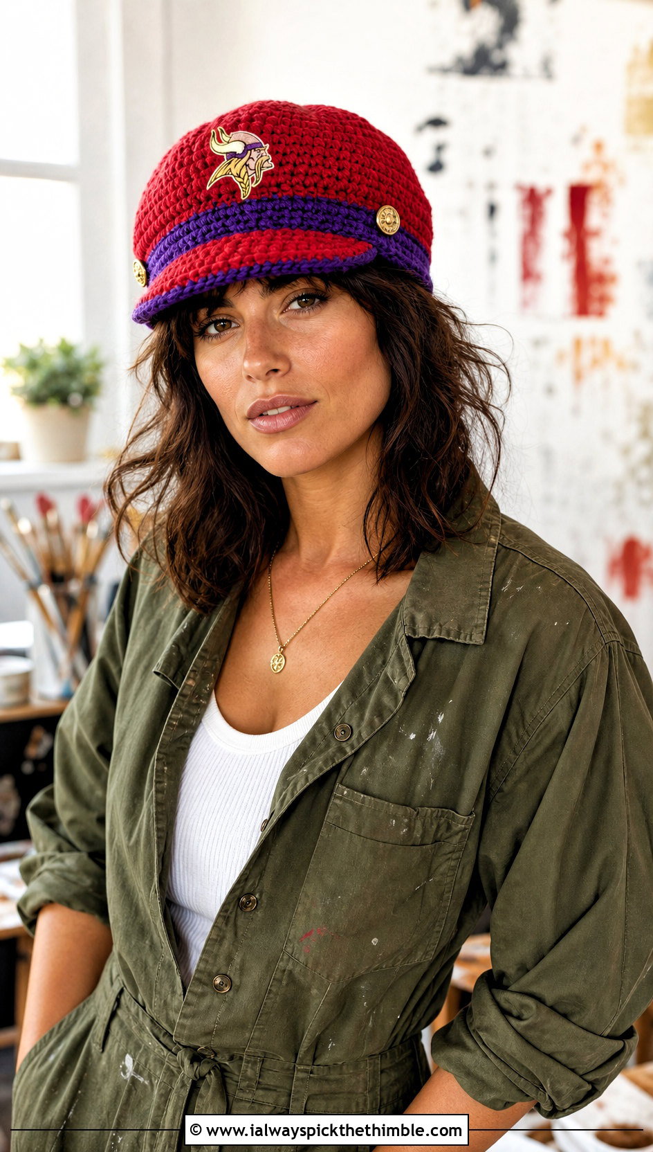 Minnesota Vikings Crochet Newsboy Cap With Utility Jumpsuit - 20 crochet minnesota vikings hat outfit ideas