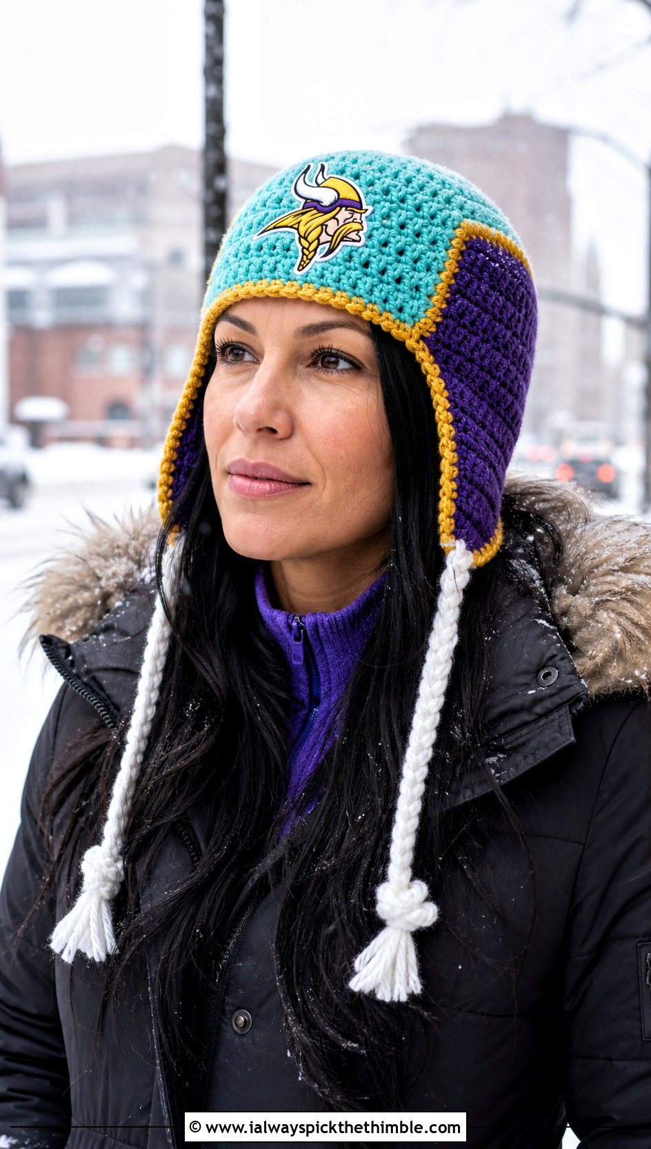 Minnesota Vikings Crochet Trapper Hat With Long Parka And Snow Pants - 20 crochet minnesota vikings hat outfit ideas