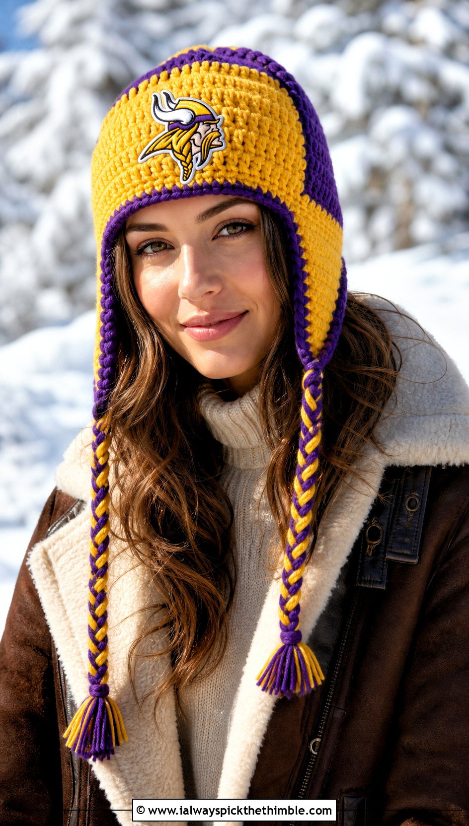 Minnesota Vikings Earflap Hat With Shearling Jacket And Leggings - 20 crochet minnesota vikings hat outfit ideas