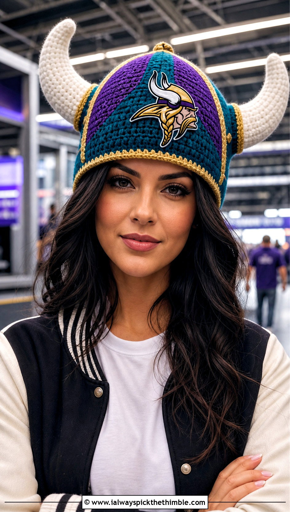 Minnesota Vikings Horned Helmet Hat With Varsity Jacket And Cargo Pants - 20 crochet minnesota vikings hat outfit ideas