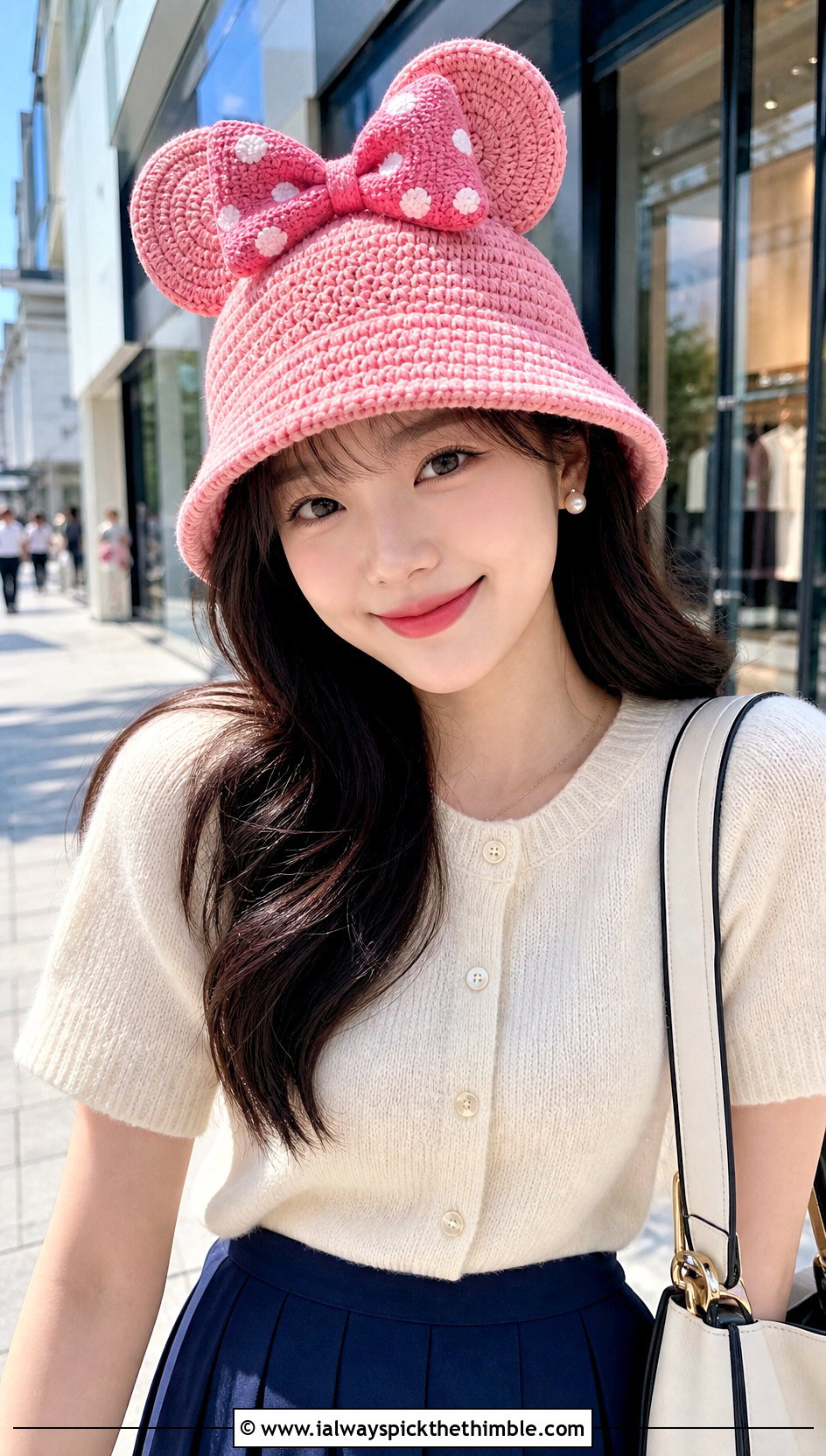 Minnie Mouse Bow Bucket Hat With Pleated Skirt - 20 disney crochet hat outfit ideas