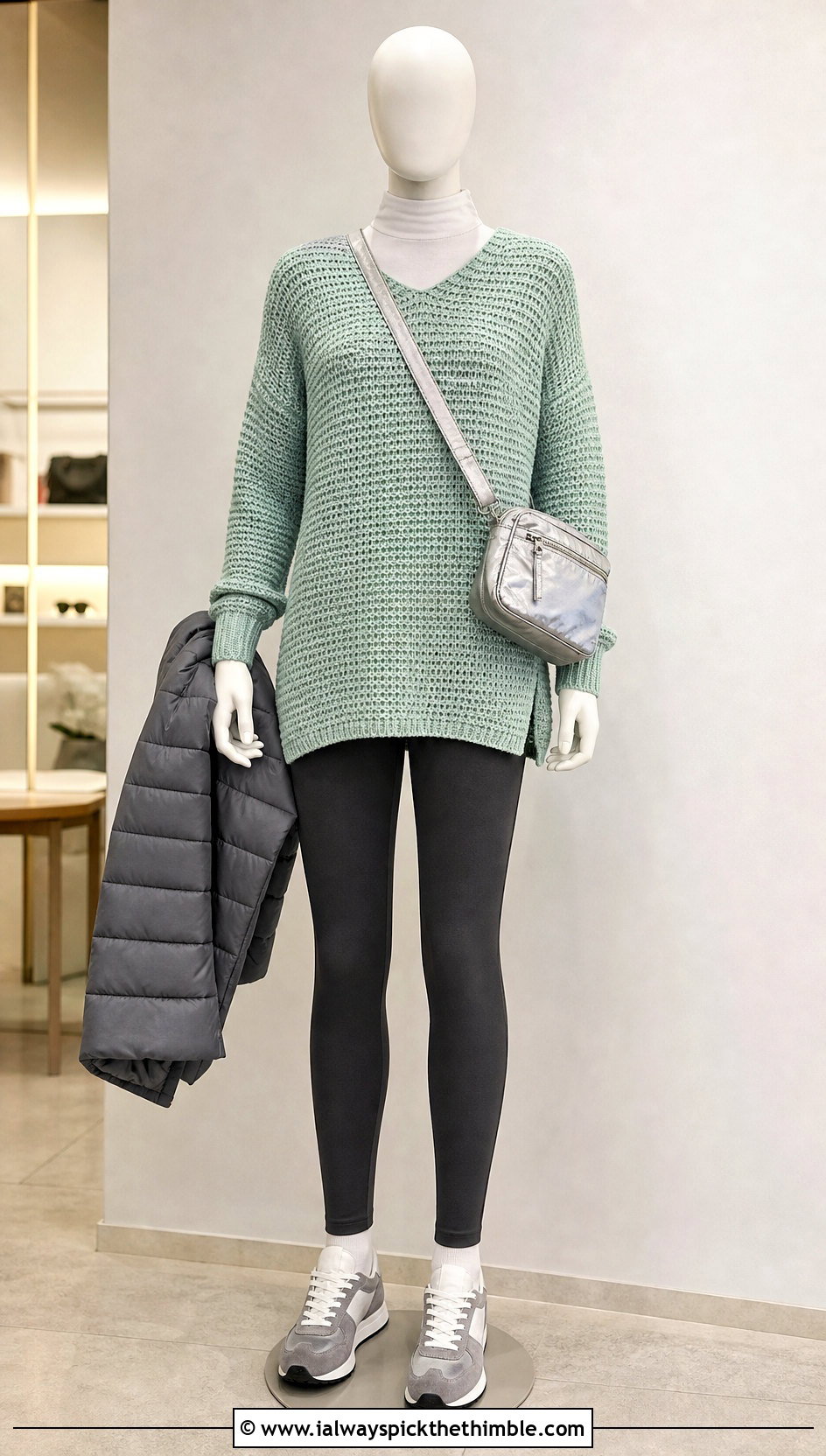 Mint Tunisian Crochet Tunic Sweater With Leggings - 15 Green Crochet Sweater On Mannequin outfit ideas