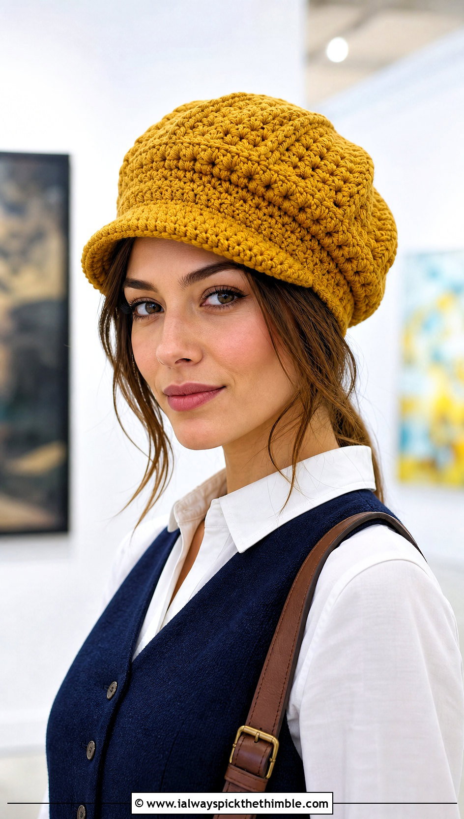 Mixed Cluster Crochet Newsboy Hat With Vest And Barrel Jeans - 25 crochet newsboy hat outfit ideas