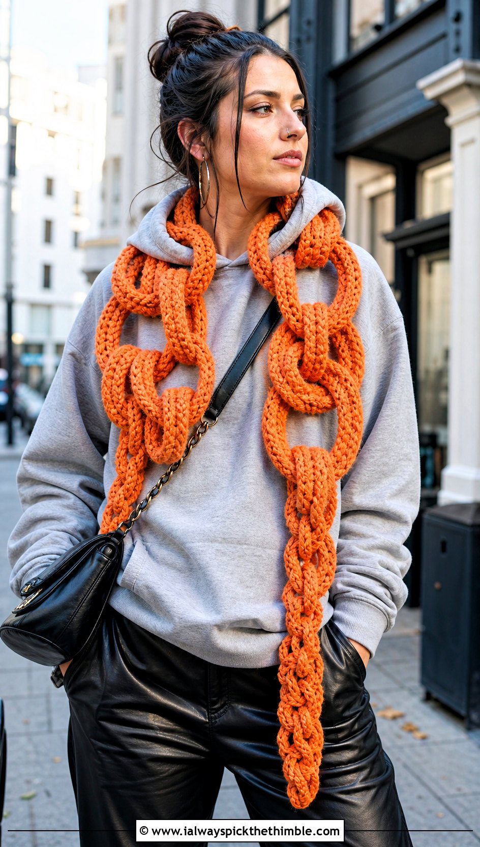 Mixed Size Chain Link Crochet Scarf With Hoodie - 15 Chain Link Crochet Scarf outfit ideas