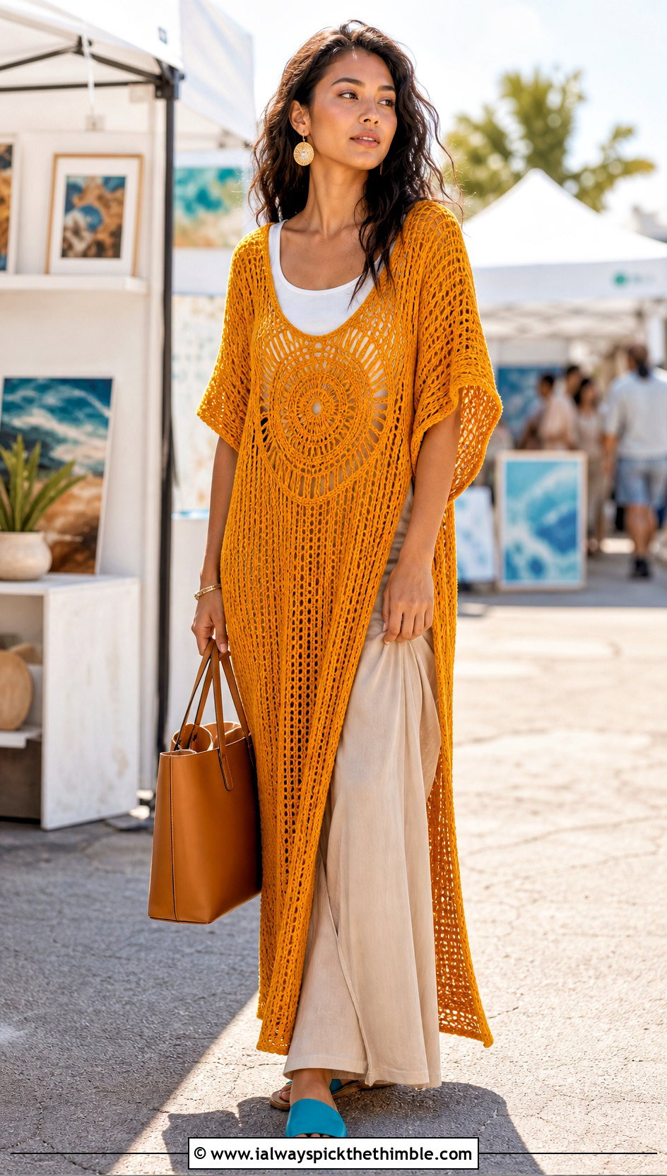 Moana Crochet Caftan Dress With Wide Leg Pants - 20 Moana Crochet Dress outfit ideas