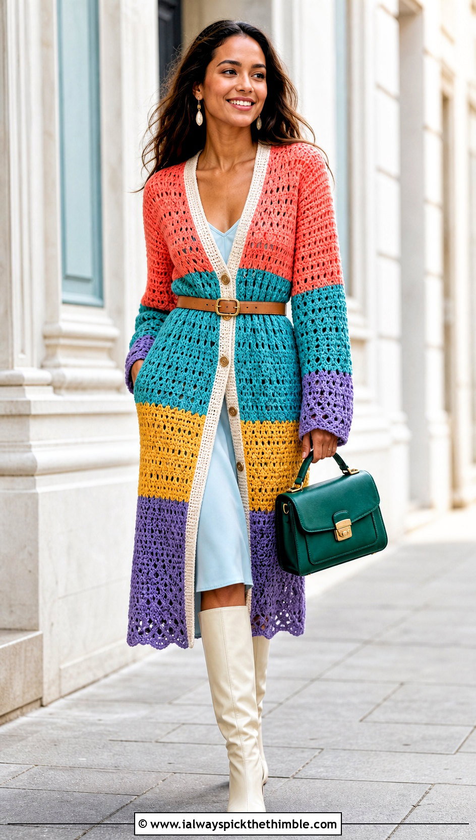 Moana Crochet Cardigan Dress With Tall Boots - 20 Moana Crochet Dress outfit ideas