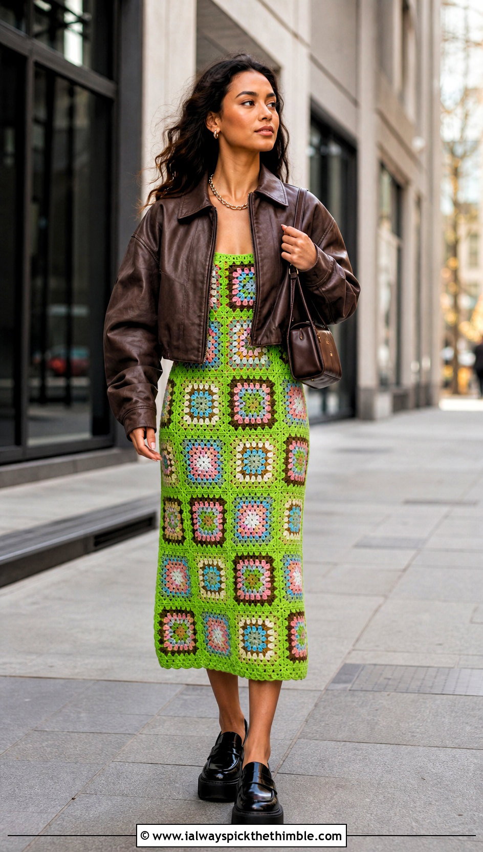 Moana Crochet Granny Square Dress With Leather Jacket - 20 Moana Crochet Dress outfit ideas