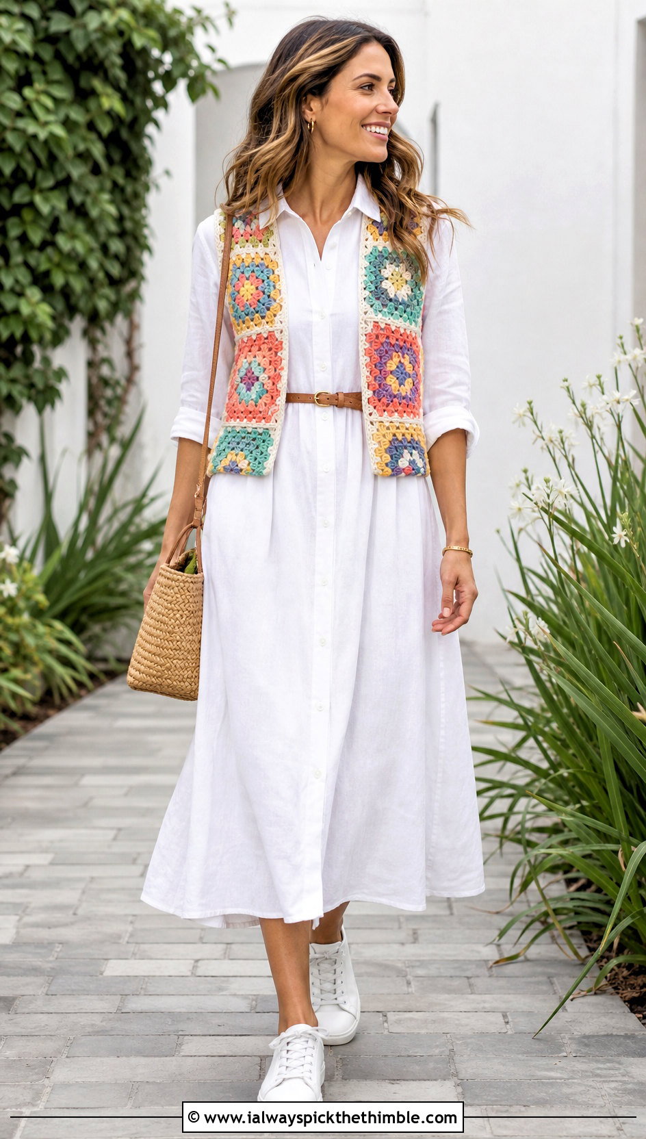 Moana Crochet Granny Square Vest With Poplin Dress - 25 crochet moana outfit ideas