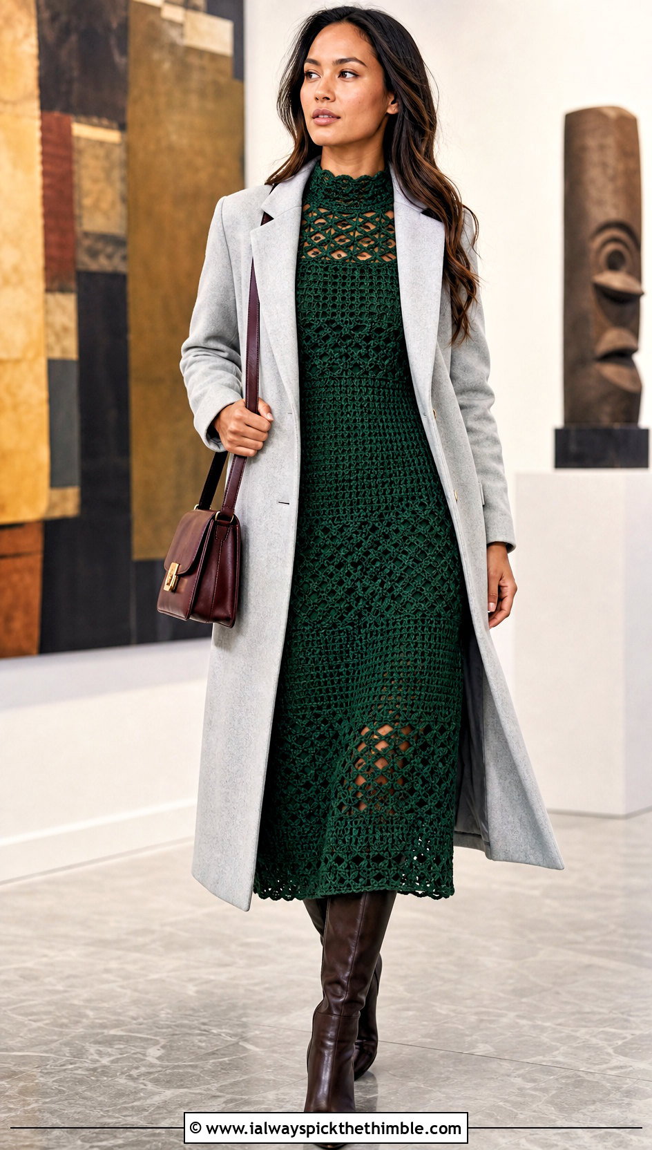 Moana Crochet High Neck Dress With Knee High Boots - 20 Moana Crochet Dress outfit ideas