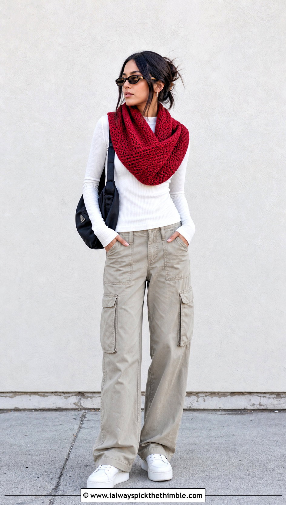 Mobius Highlander Shawl With Cargo Pants - 20 Crochet Highlander Shawl outfit ideas