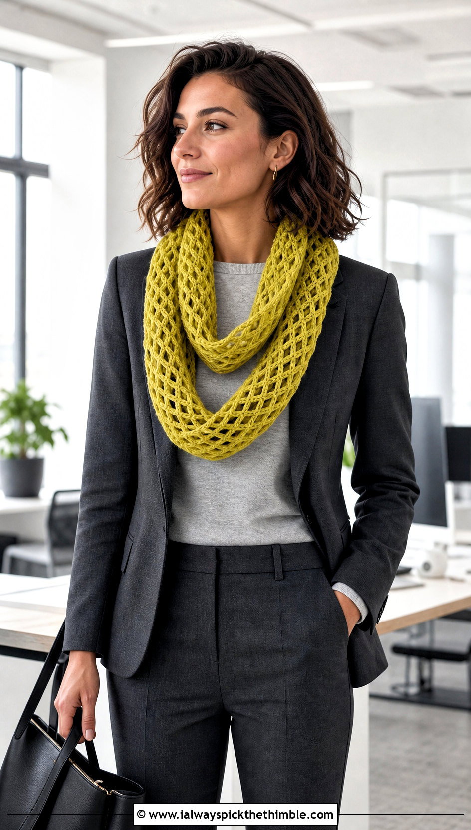 Mobius Lattice Double Length Crochet Cowl With Tailored Blazer - 15 Double Length Crochet Cowl outfit ideas