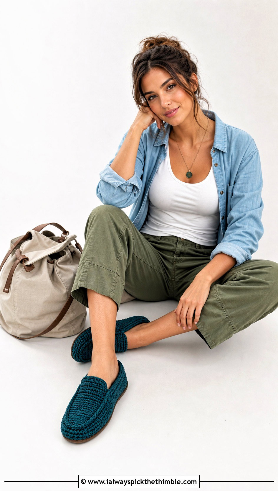 Moccasin Crochet Slippers With Utility Pants - 20 Quick And Easy Crochet Slippers outfit ideas