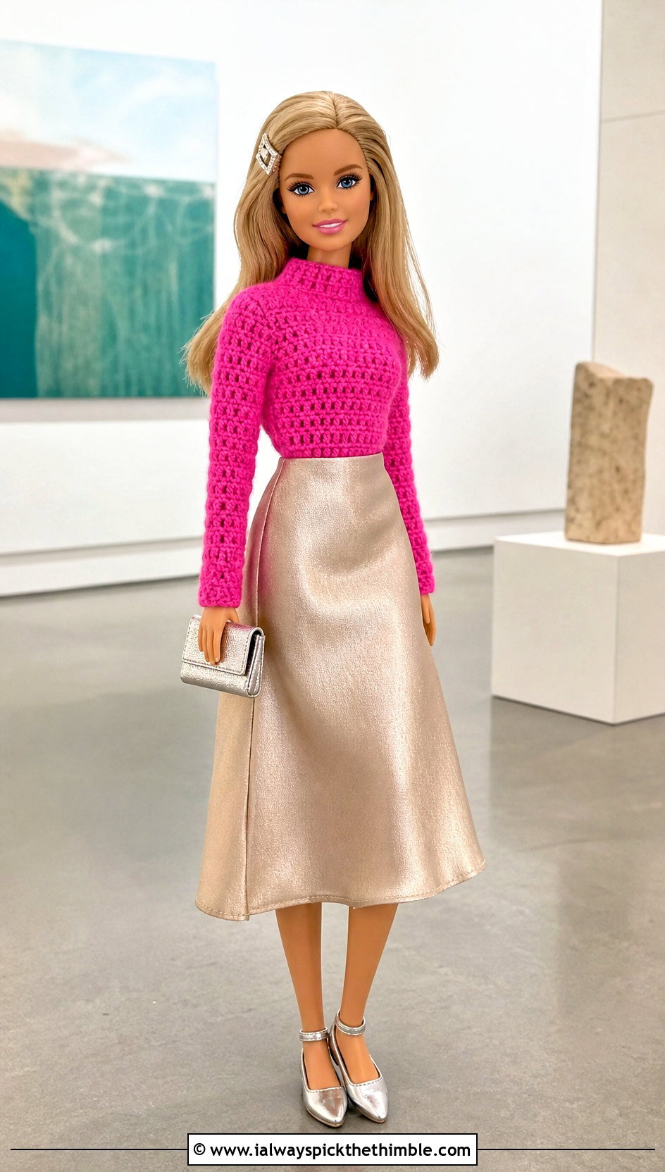 Mock Neck Crochet Doll Sweater With Slip Skirt - 25 crochet doll sweater outfit ideas