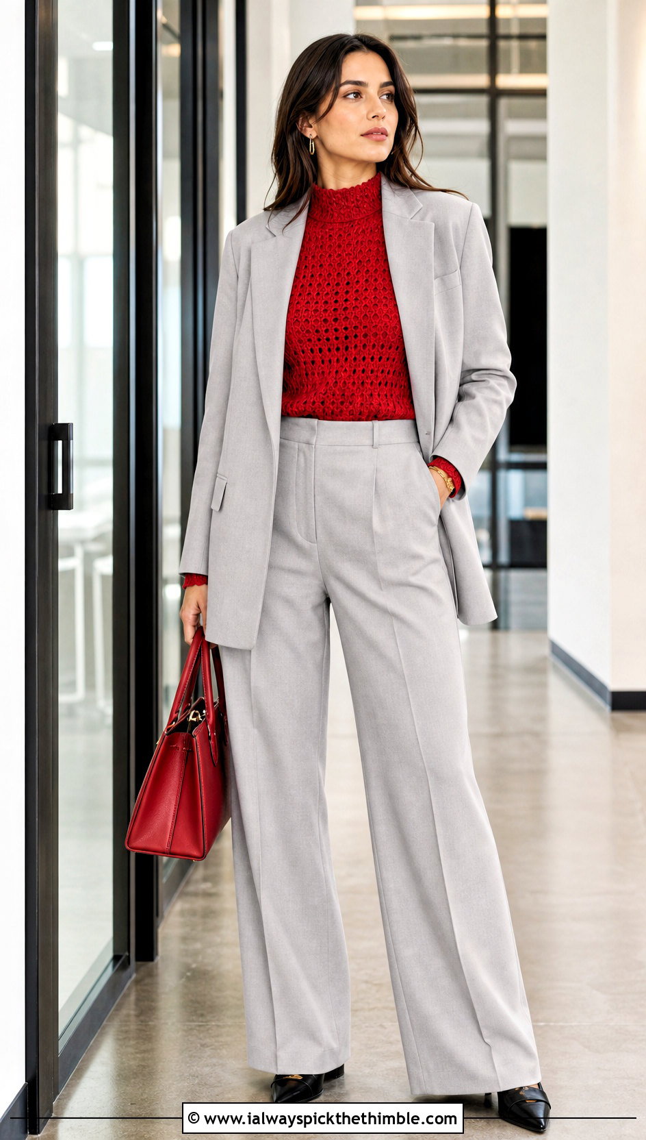 Mock Neck Crochet Long Sleeve Top With Suit - 25 crochet long sleeve tops outfit ideas
