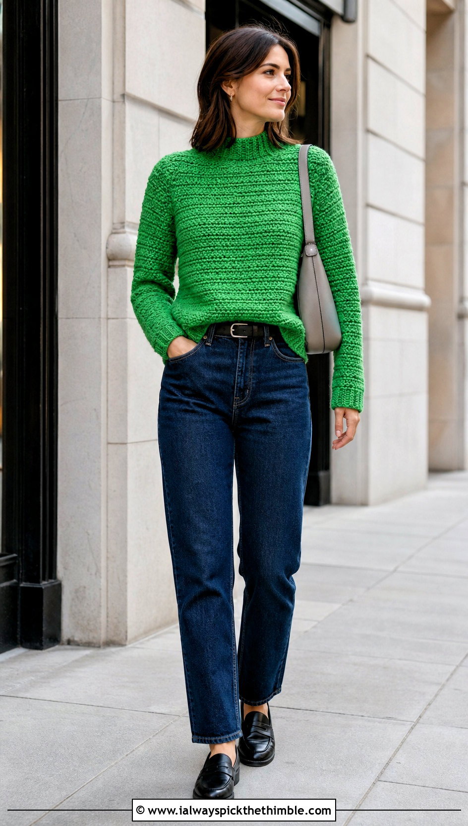 Mock Neck Crochet Raglan Sweater With Straight Leg Jeans - 25 crochet raglan sweater outfit ideas