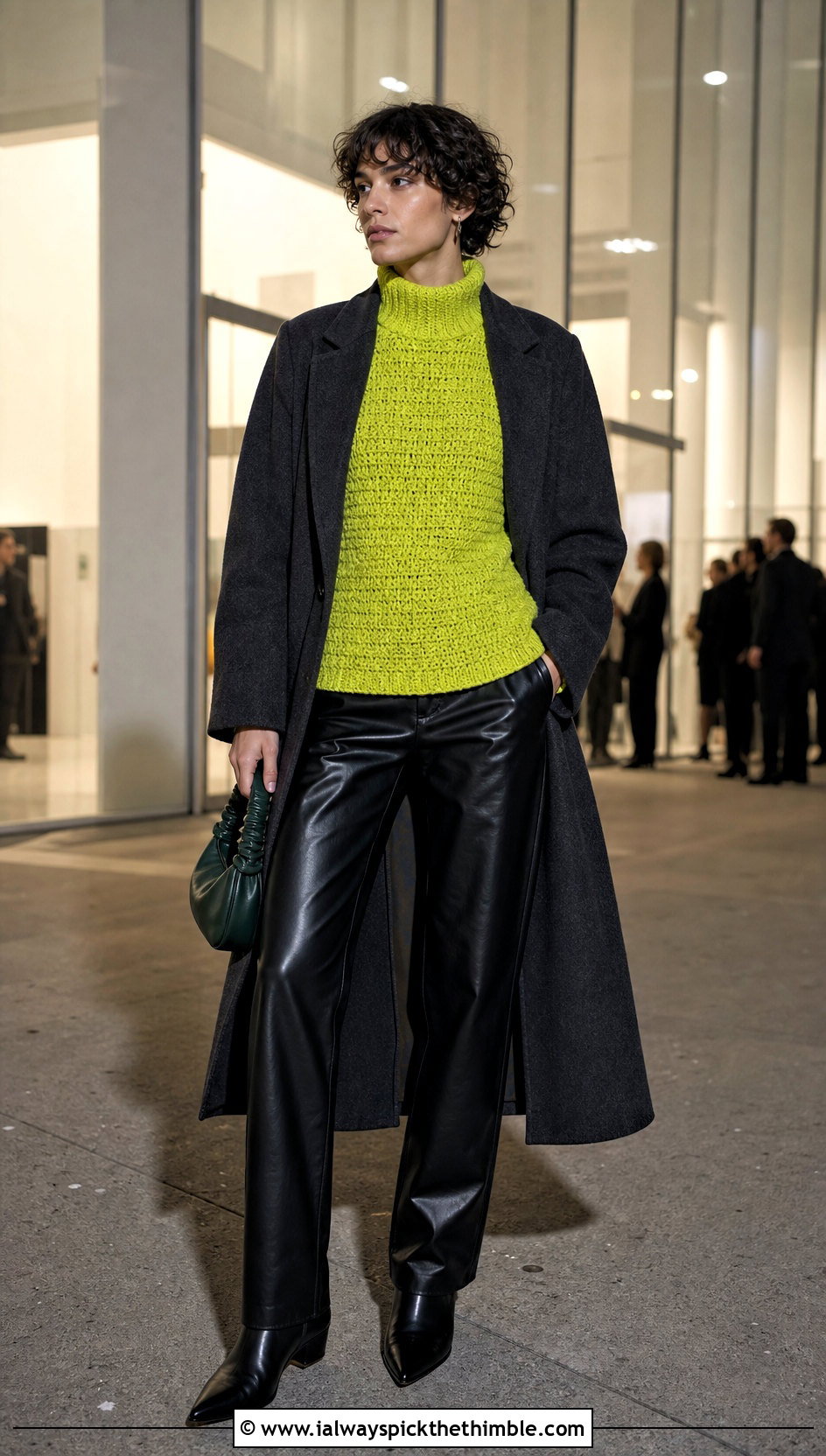 Mock Neck Crochet Sweater With Leather Pants - 20 unisex crochet sweater outfit ideas