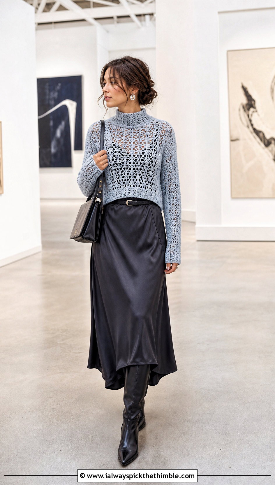 Mock Neck Crochet Sweater With Slip Dress - 20 Fire Crochet Sweater outfit ideas