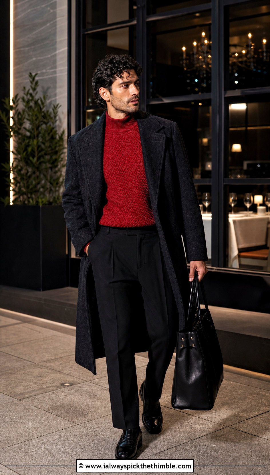 Mock Neck Crochet Sweater With Suit Trousers - 25 crochet man sweaters outfit ideas