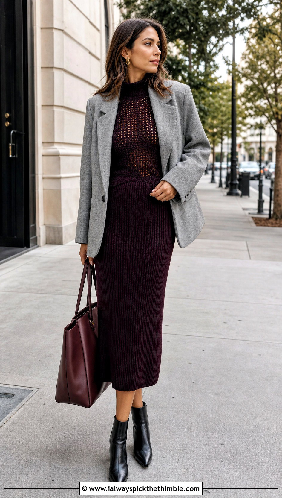 Mock Neck Crochet Top And Ribbed Midi Skirt With Ankle Boots - 25 crochet skirt and top outfit ideas