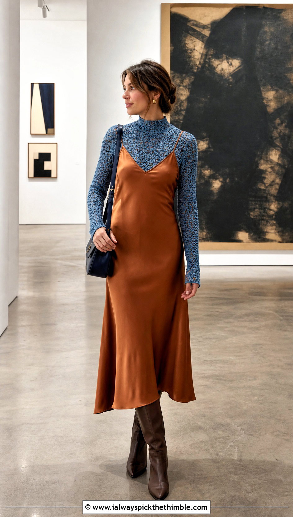 Mock Neck Crochet Top With A Satin Slip Dress - 25 crochet top ideas