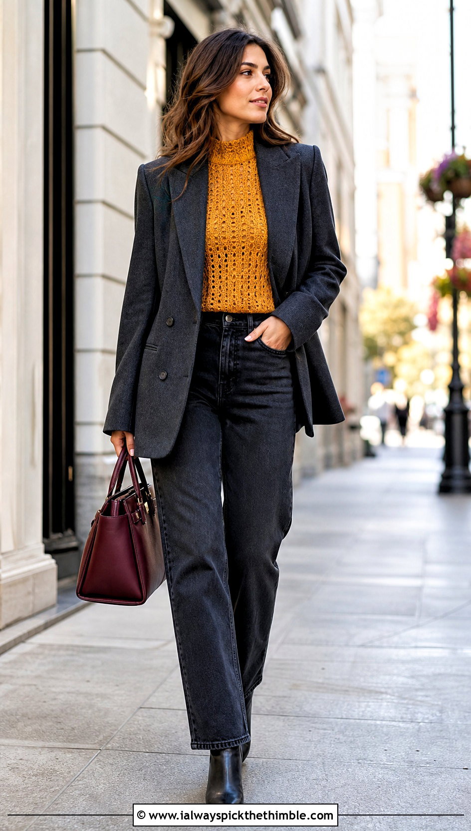 Mock Neck Crochet Top With Blazer And Jeans - 25 crochet tops ideas