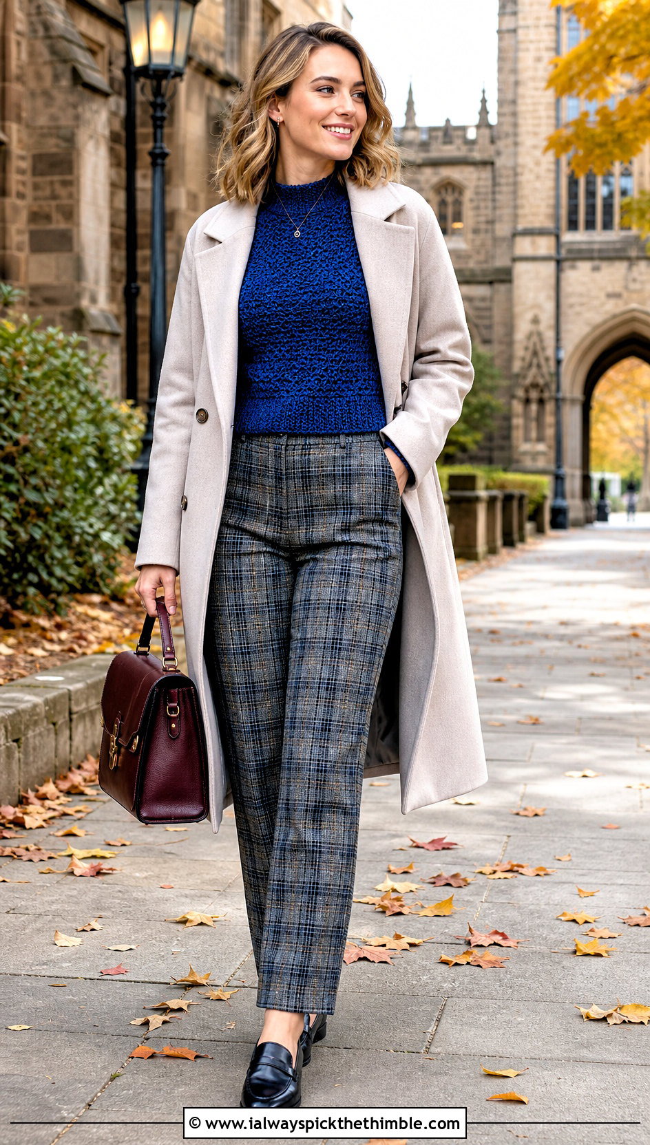 Mock Neck Crochet Top With Plaid Trousers - 20 vintage crochet top outfit ideas