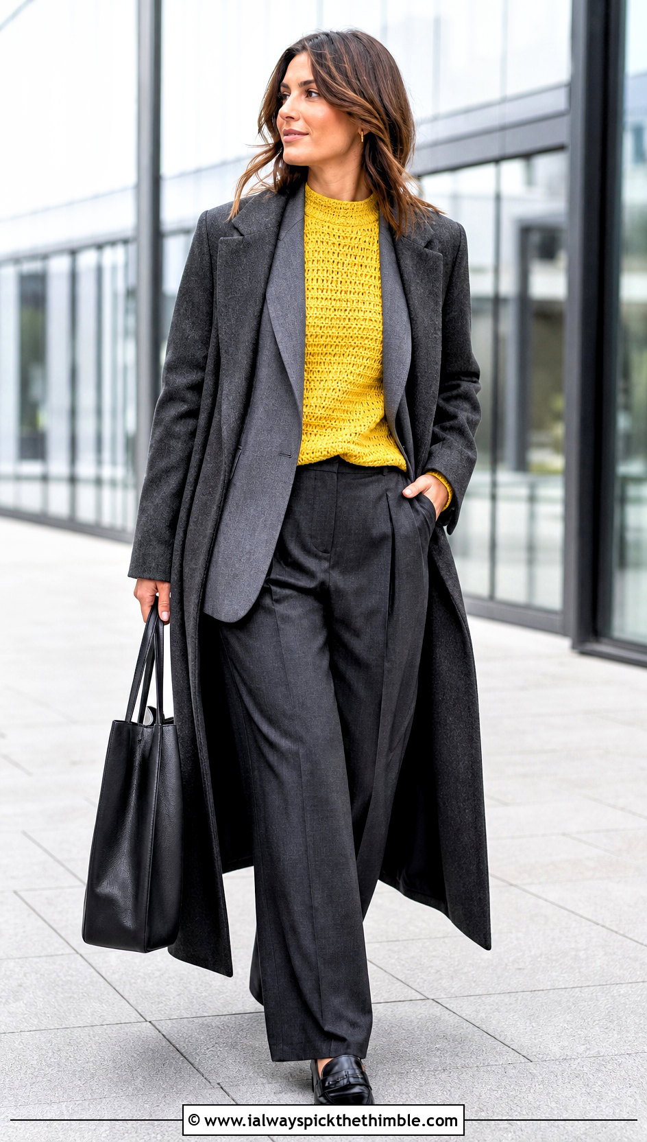 Mock Neck Crochet Top With Pleated Trousers - 25 winter crochet top outfit ideas