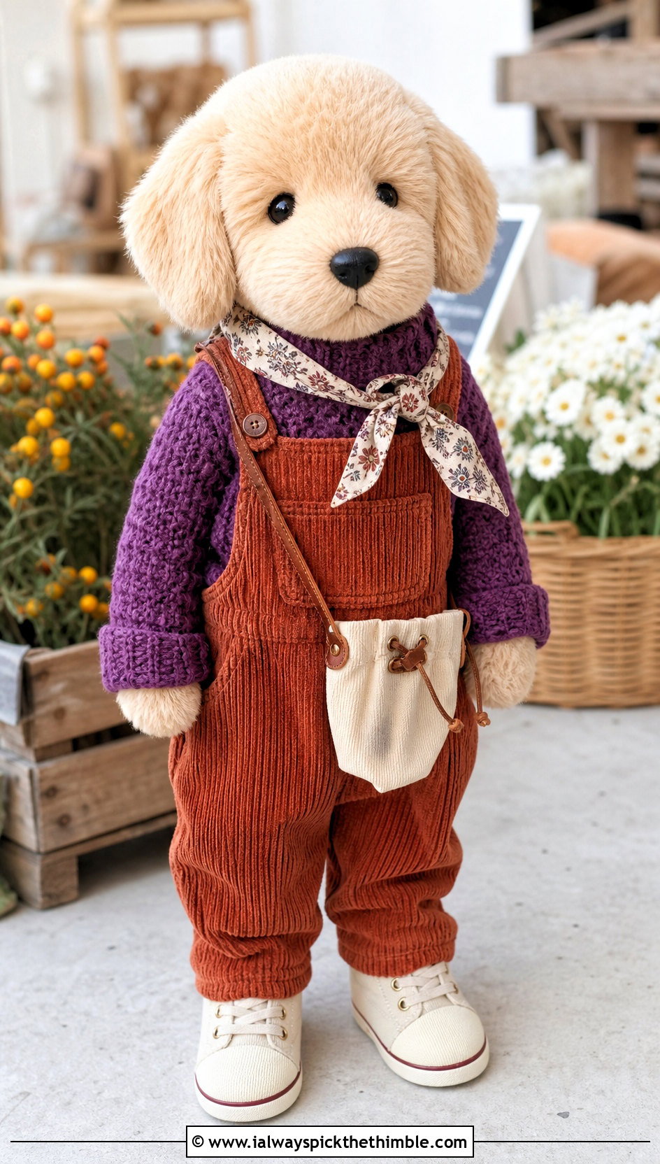 Mock Neck Crochet Toy Sweater With Corduroy Overalls - 20 Crochet Sweater For Toy outfit ideas