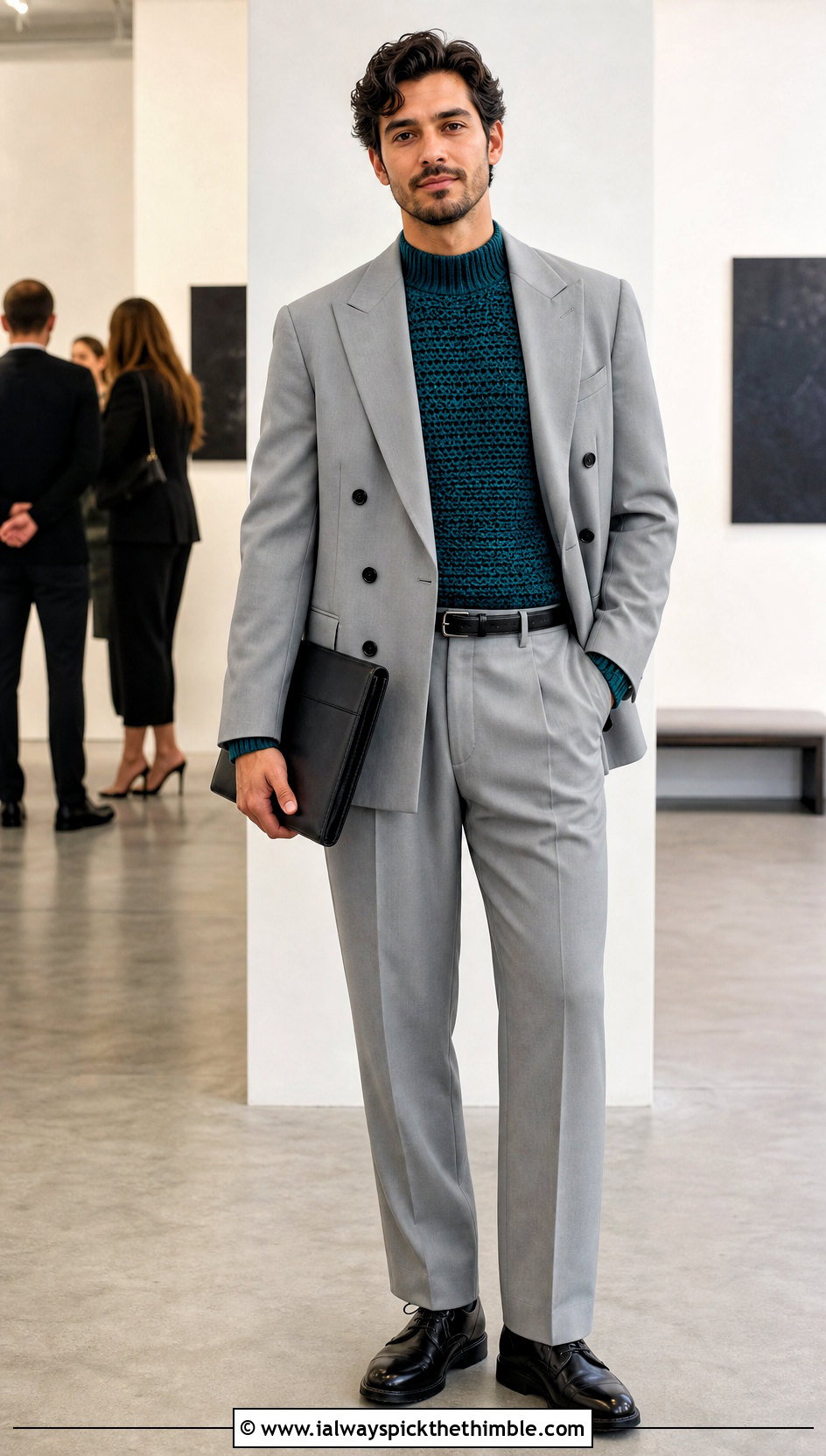 Mock Neck Crochet Vest With Double Breasted Blazer - 25 crochet vest for men outfit ideas