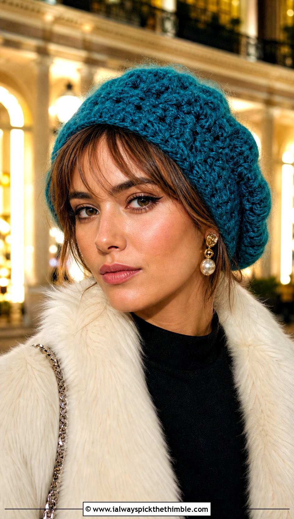 Mohair Blend Slouchy Crochet Beret With Faux Fur Coat - 20 Slouchy Crochet Beret outfit ideas