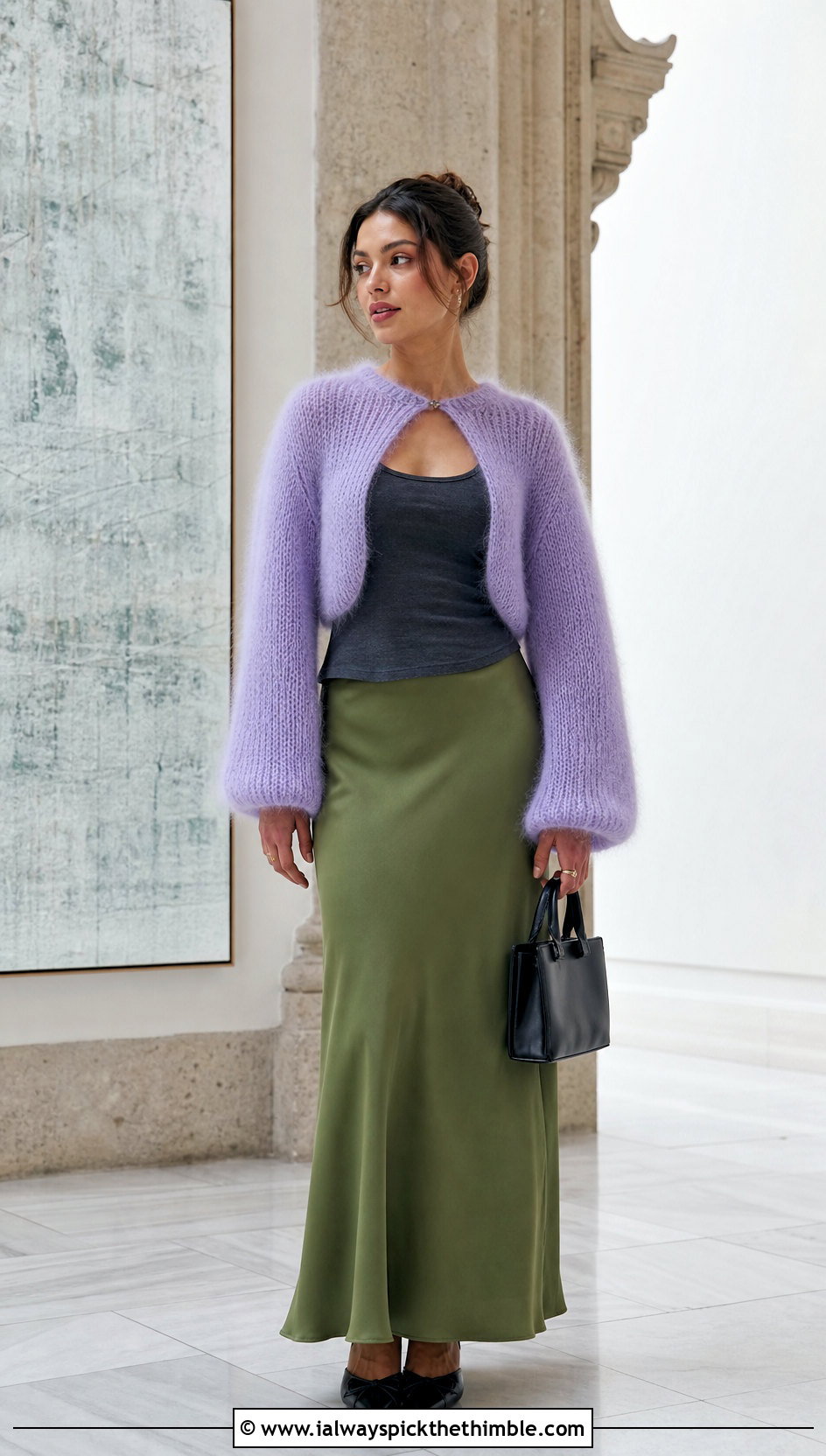 Mohair Crochet Bolero With Bias Cut Maxi Skirt - 25 crochet bolero outfit ideas