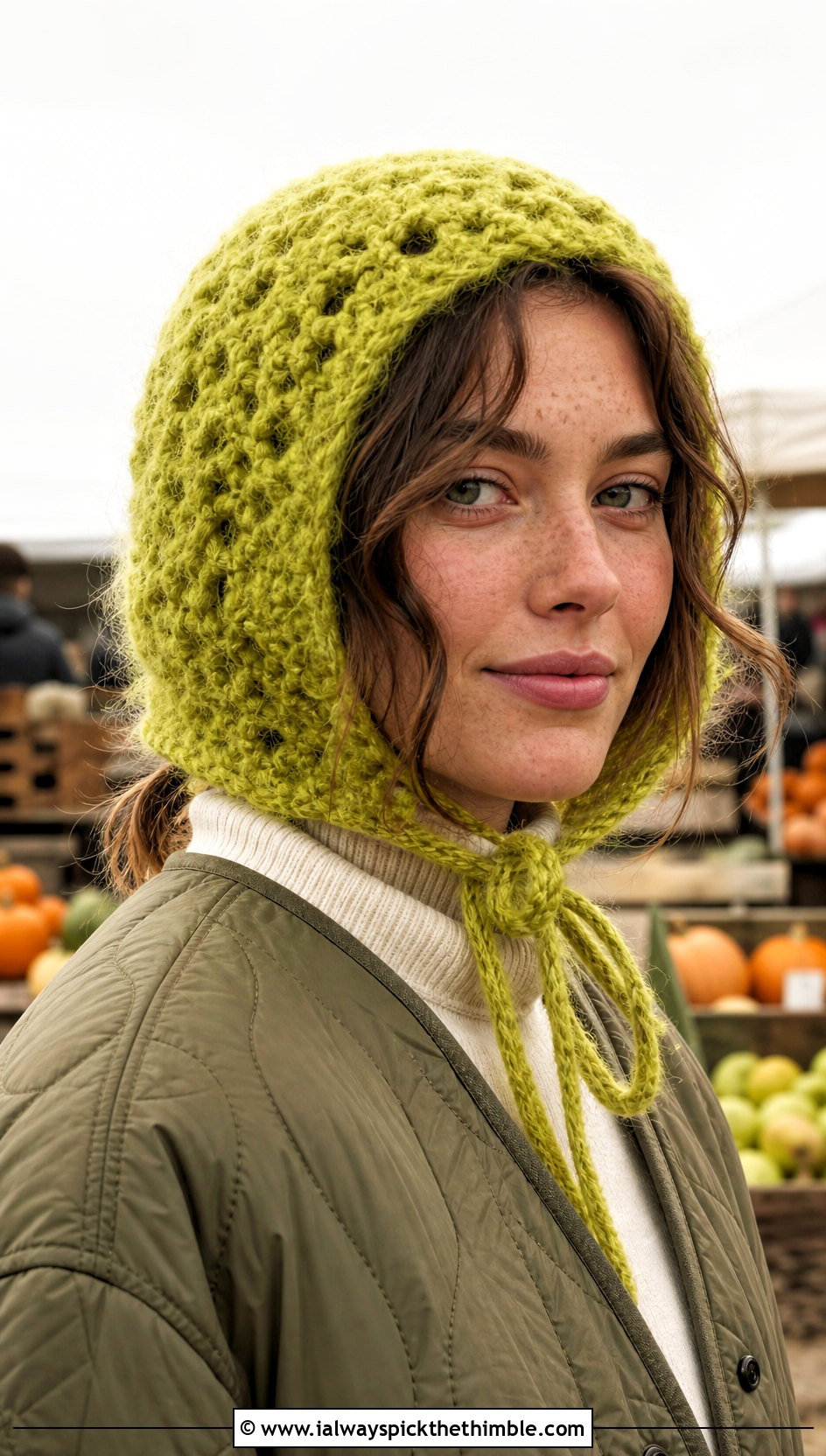 Mohair Crochet Bonnet With Quilted Jacket And Corduroy Pants - 25 Mohair Crochet Hat outfit ideas