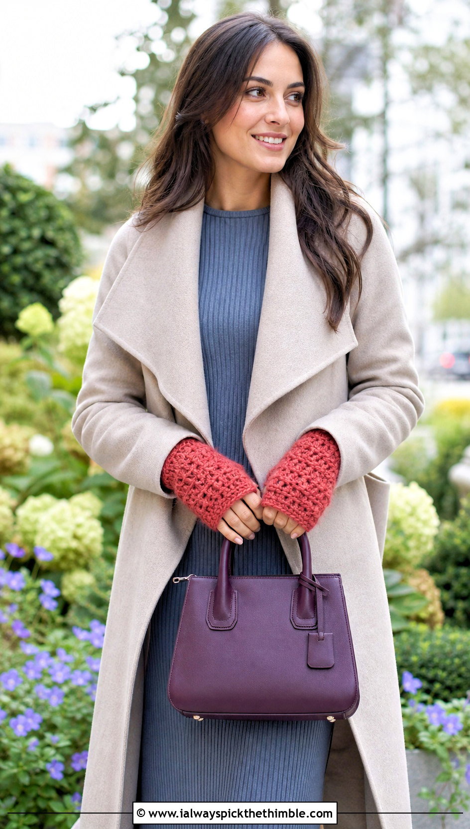 Mohair Crochet Fingerless Gloves With Knit Dress - 25 crochet gloves outfit ideas